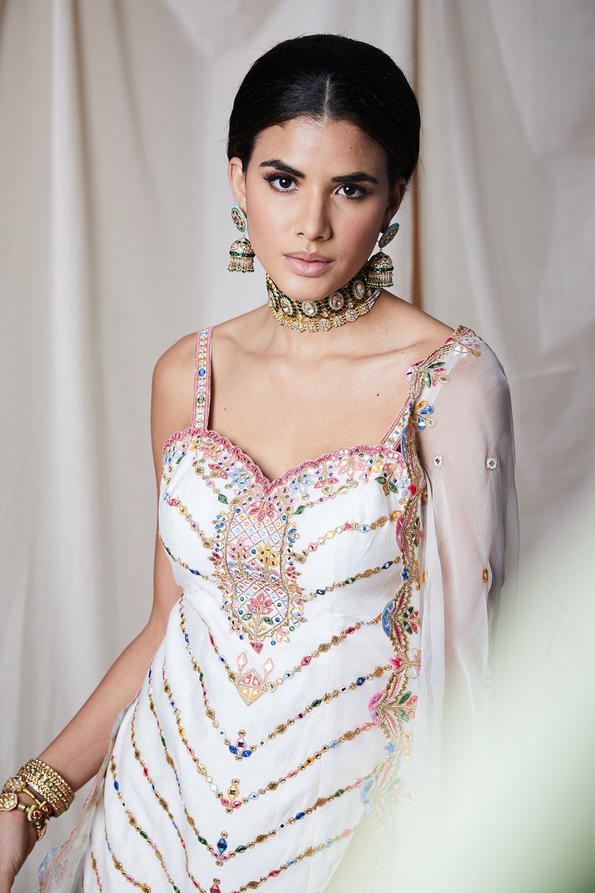 IVORY STRAPPY GHARARA