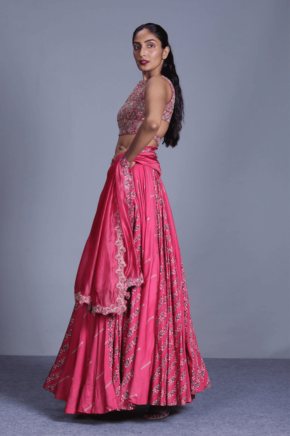 Heavy Blouse With Printed Skirt And Dupatta