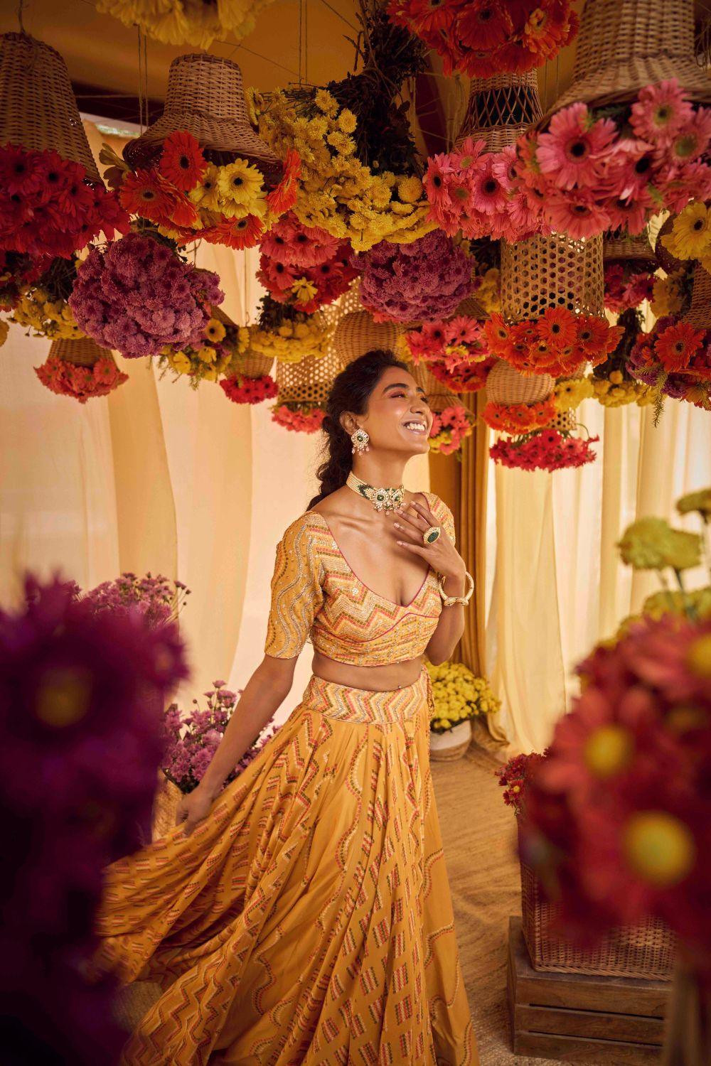 Mustard Printed Lehenga Set