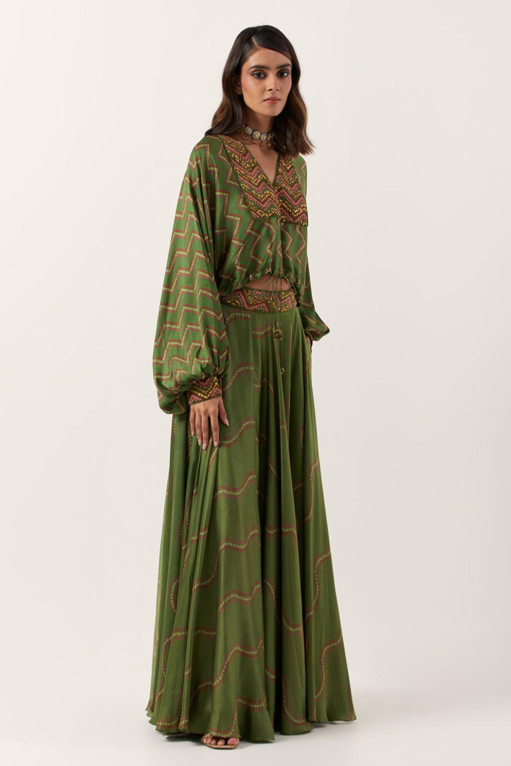 Pickle Green Top Paired With Skirt
