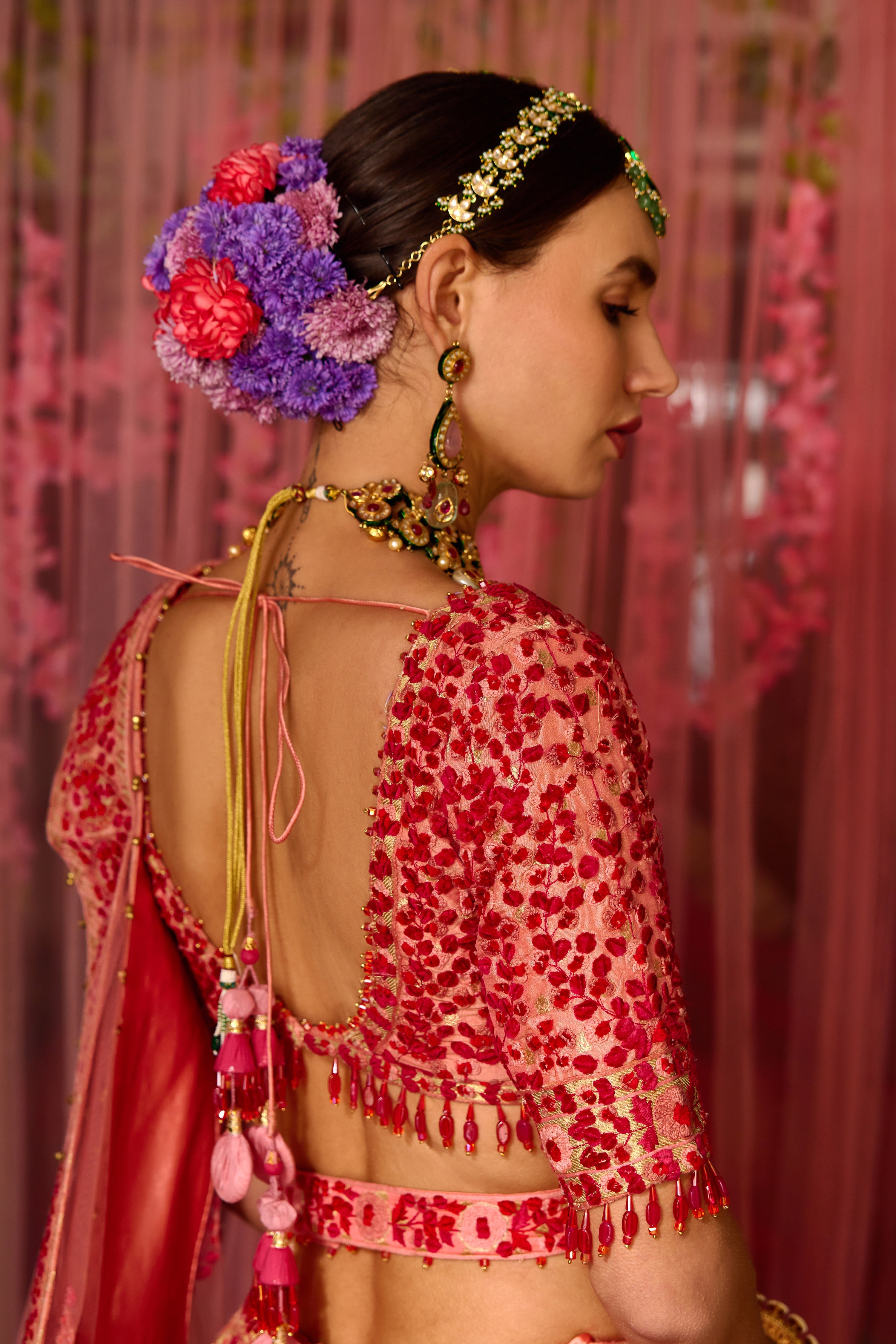 Multicoloured Pink Lehenga Set
