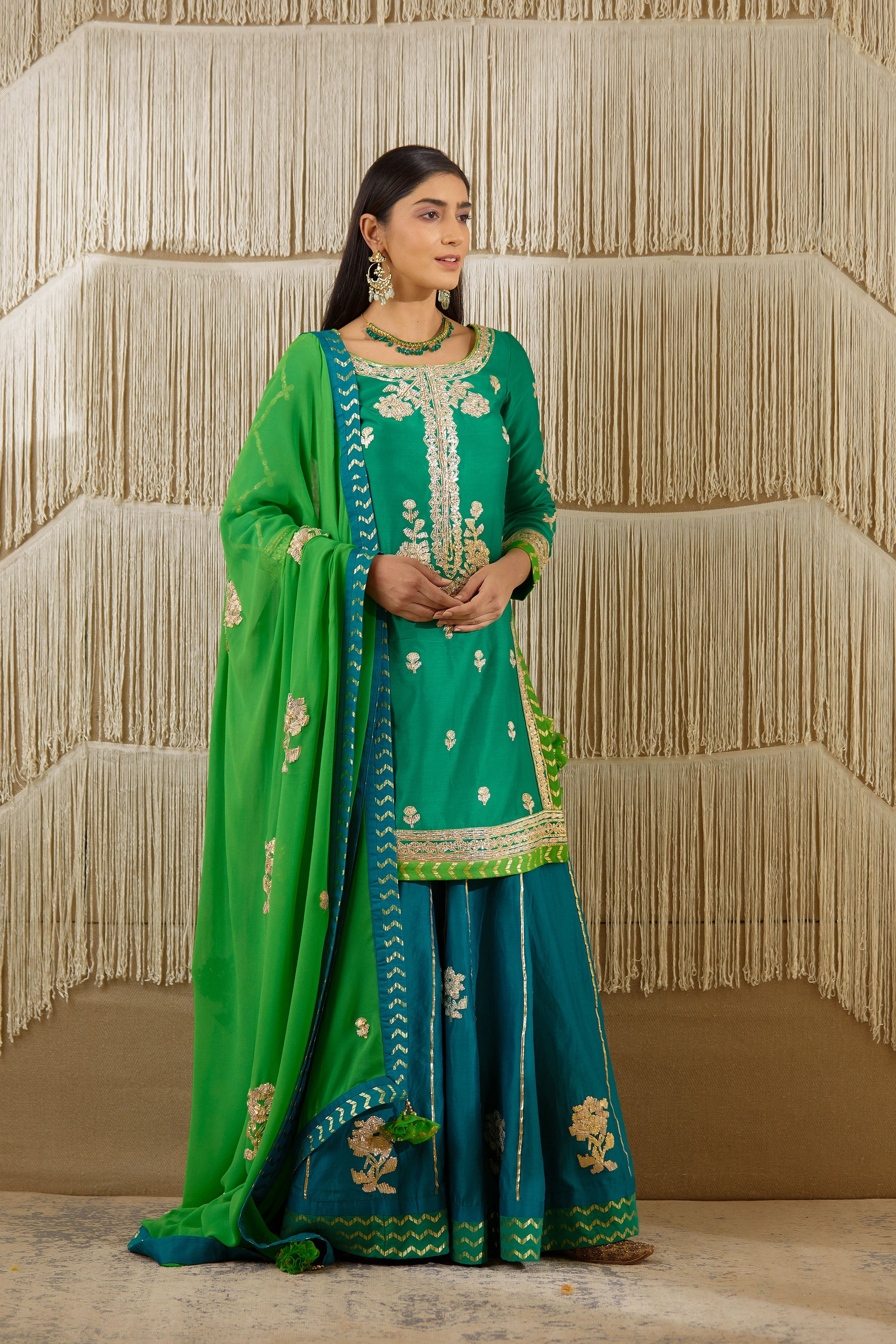 Teal Green Sharara set