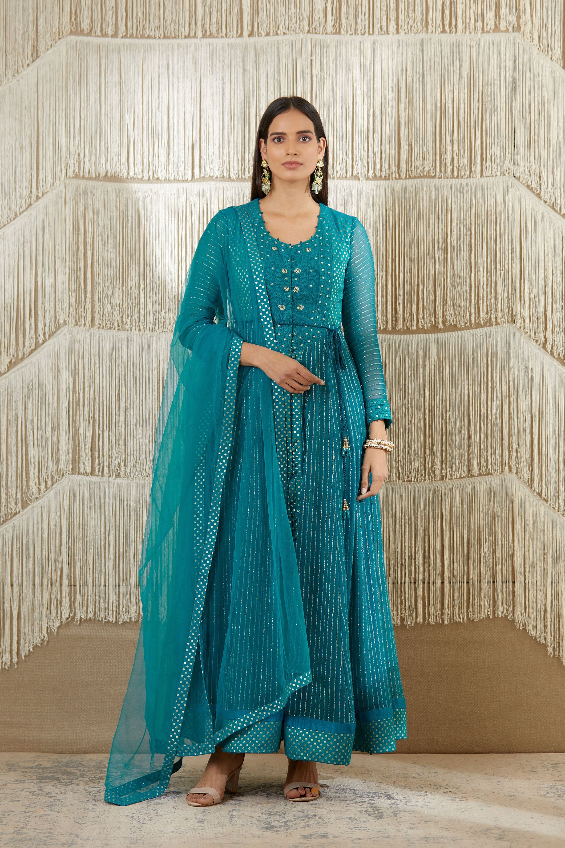Teal Anarkali set