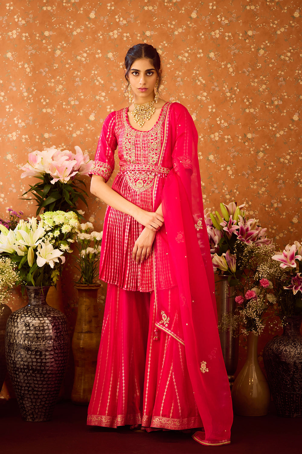 Scarlet Red Sharara Set