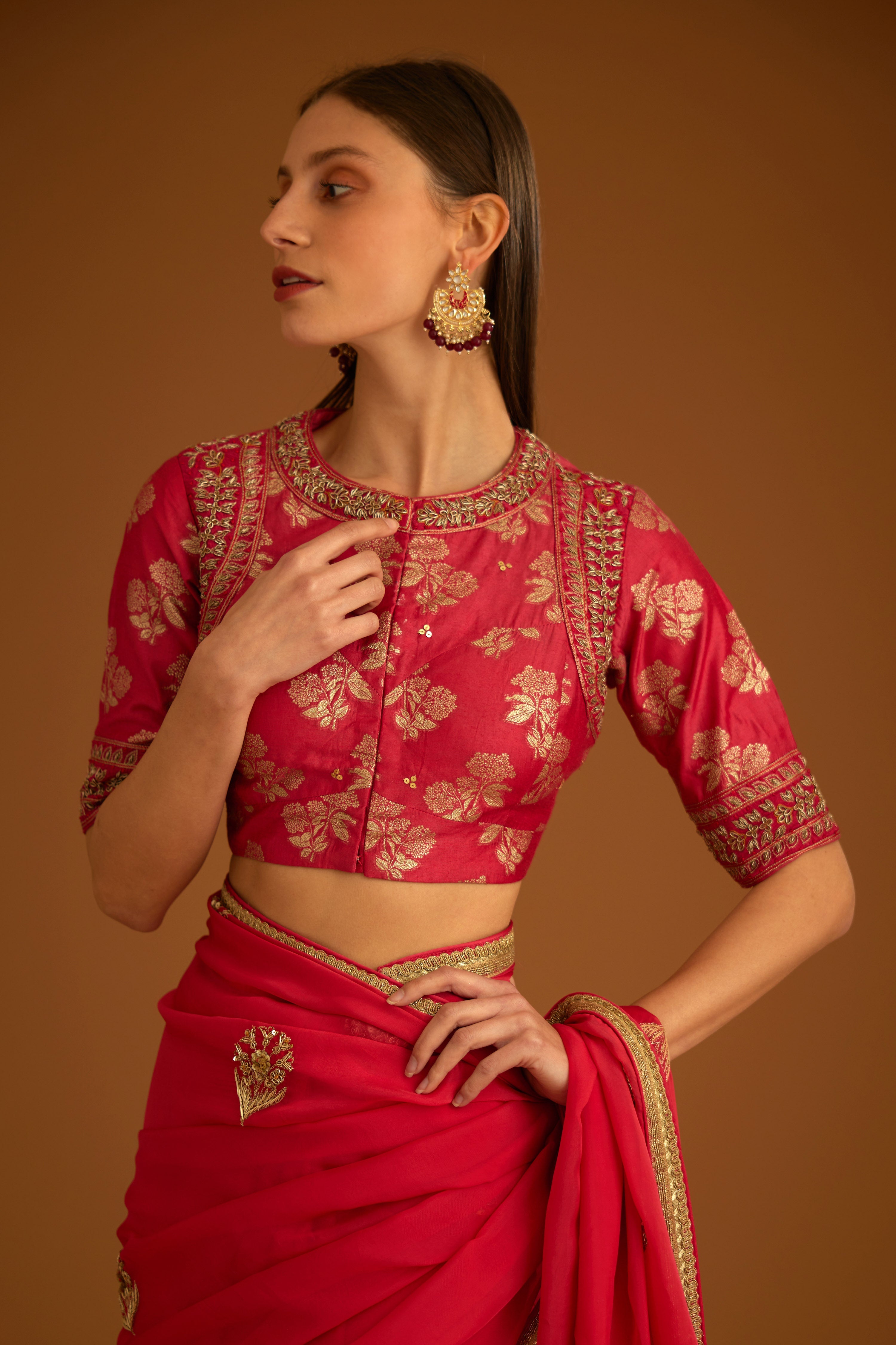 Cranberry Pink Saree Set