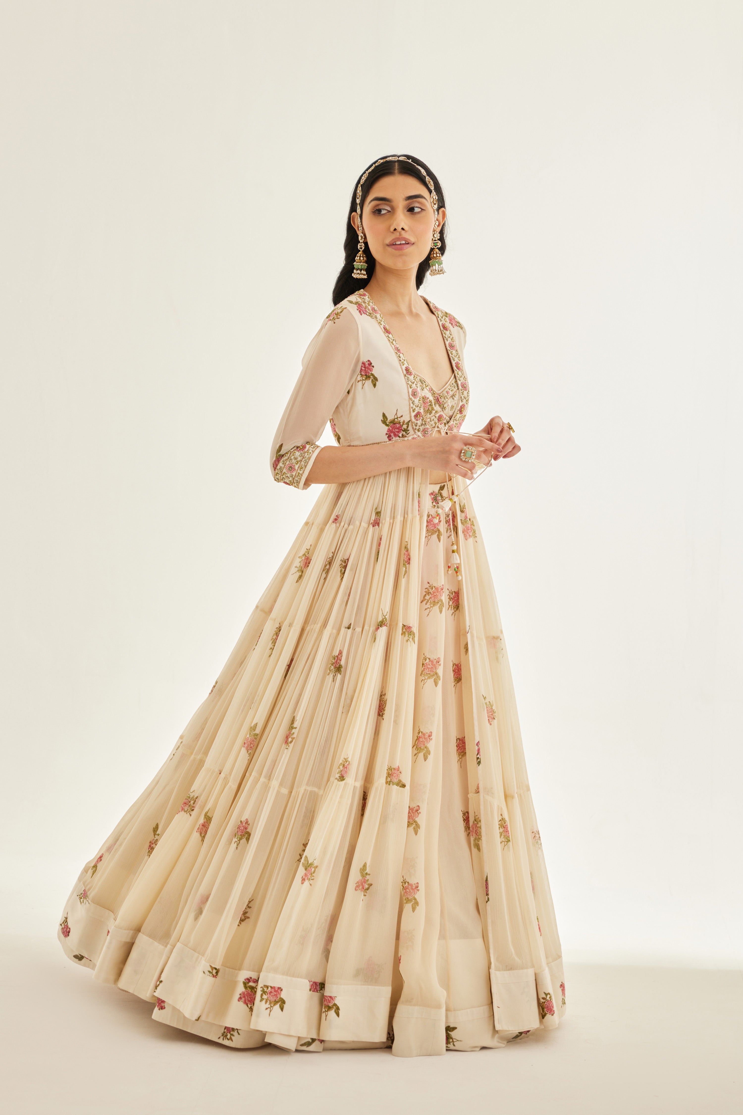 Papyrus White Angrakha Skirt Set