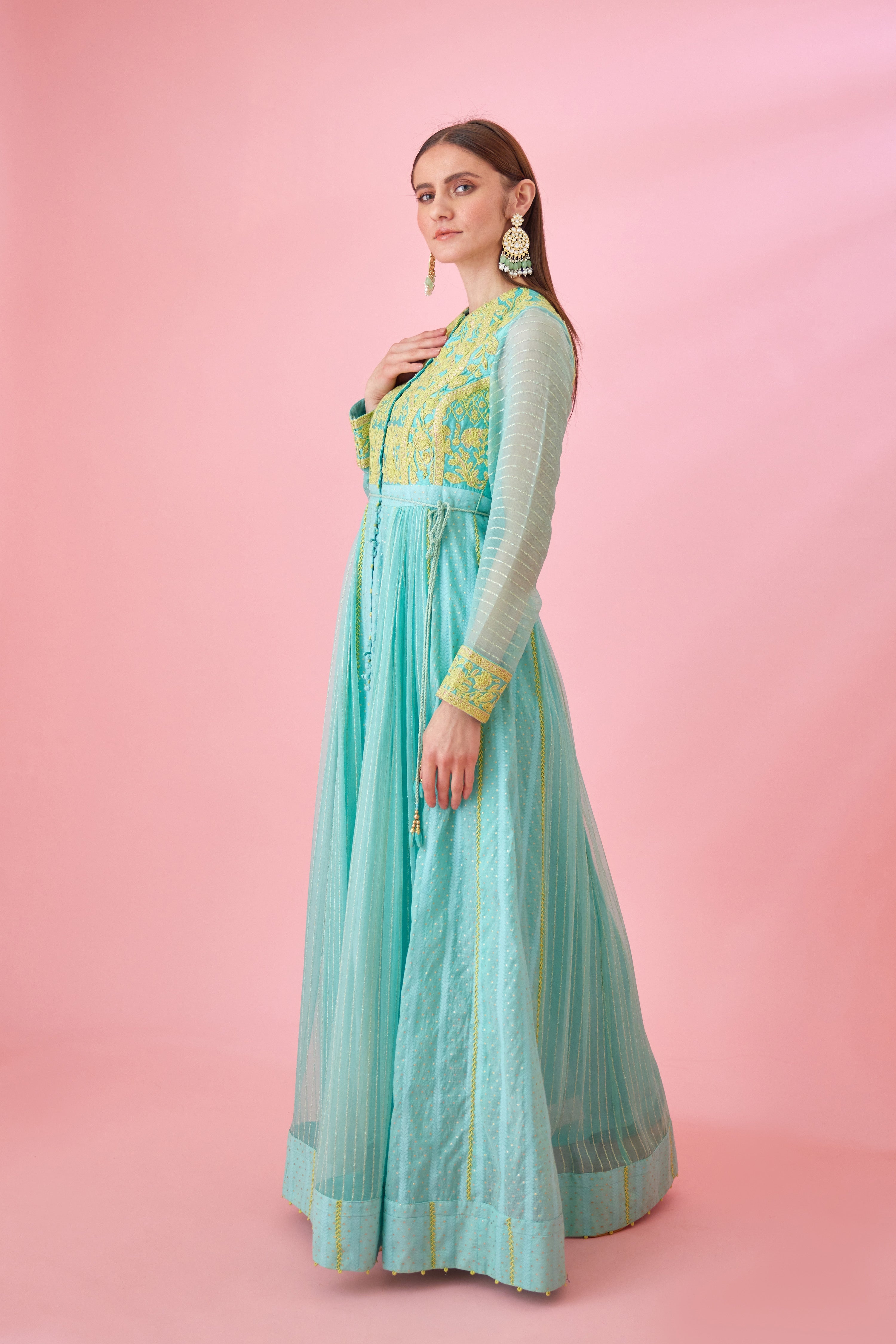 Sea Blue Anarkali Set