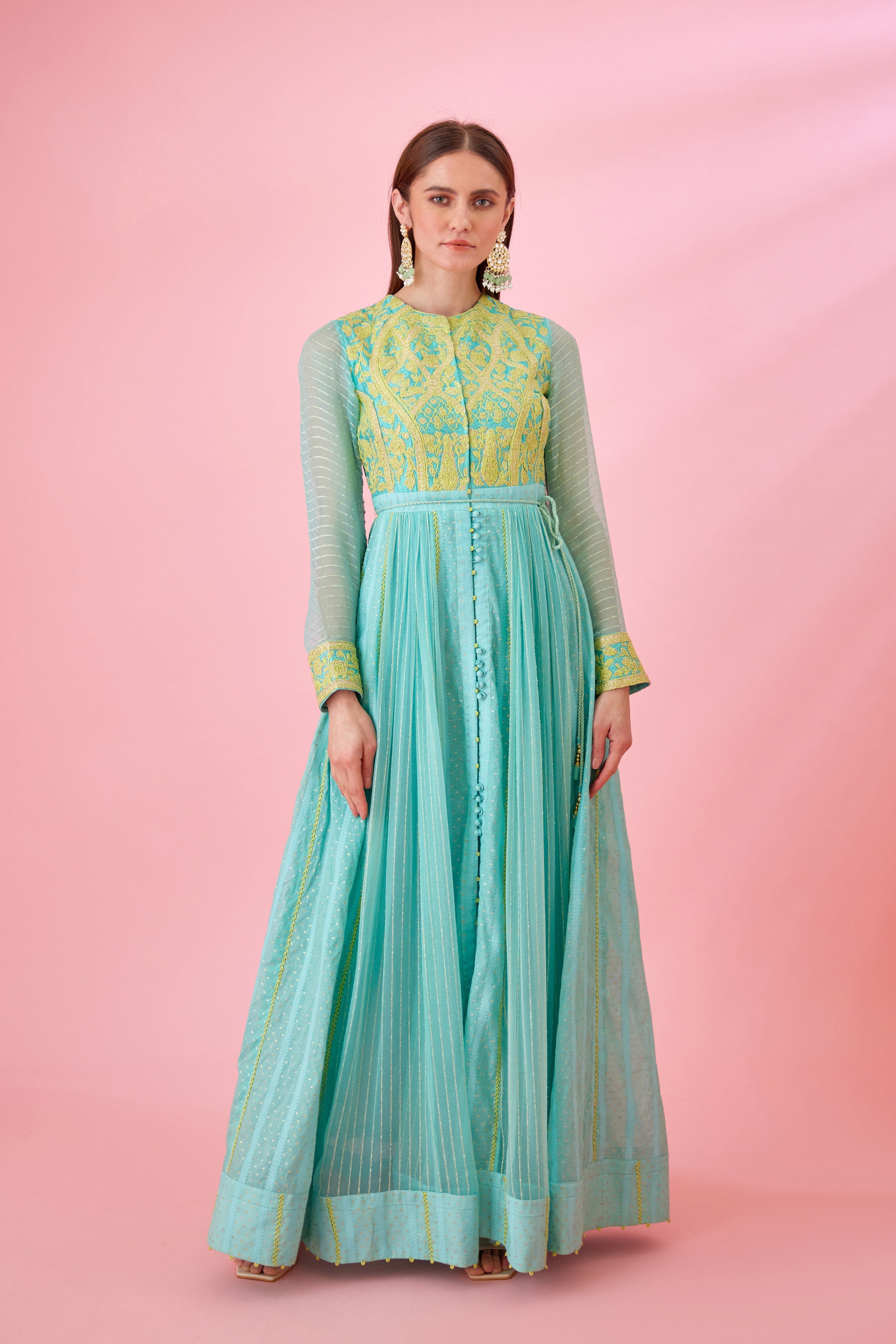 Sea Blue Anarkali Set