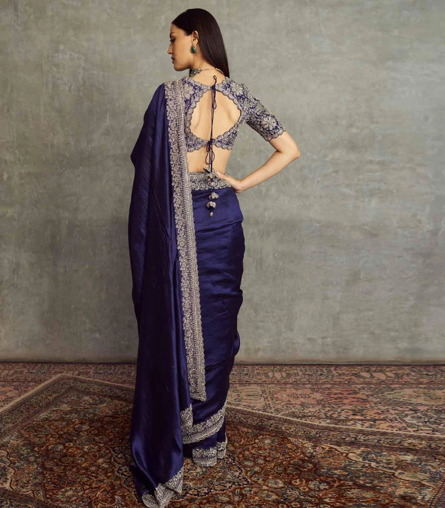 Purple Embroidered Saree With Blouse