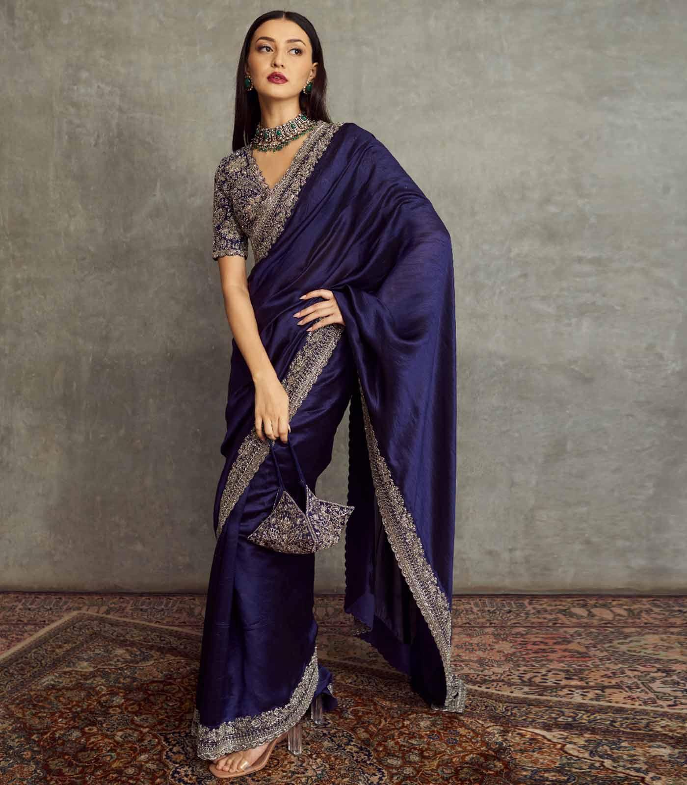 Purple Embroidered Saree With Blouse