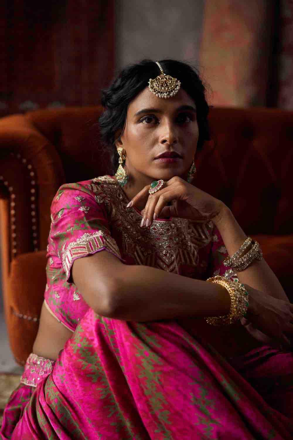 Cherry Red Silk Chanderi Lehenga Set