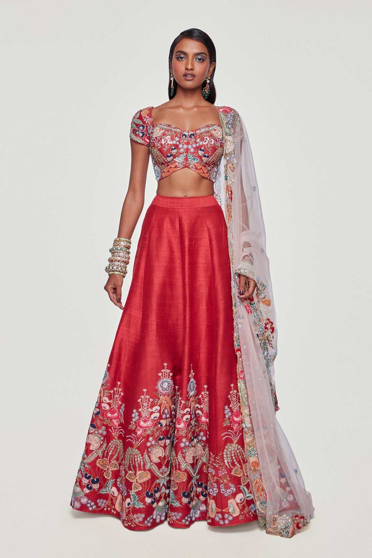 Amorette - Maroon Raw Silk Lehenga Set