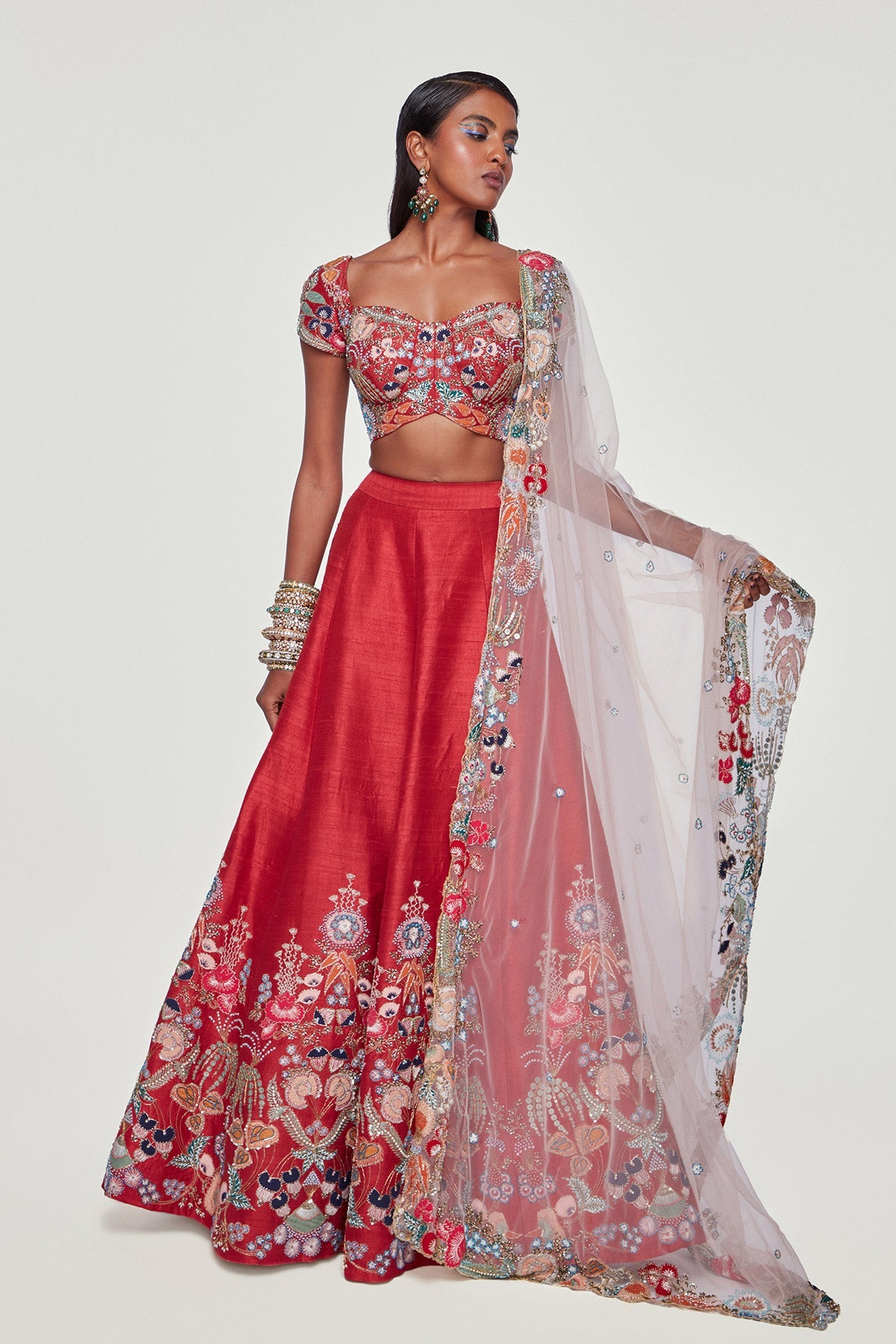 Amorette - Maroon Raw Silk Lehenga Set