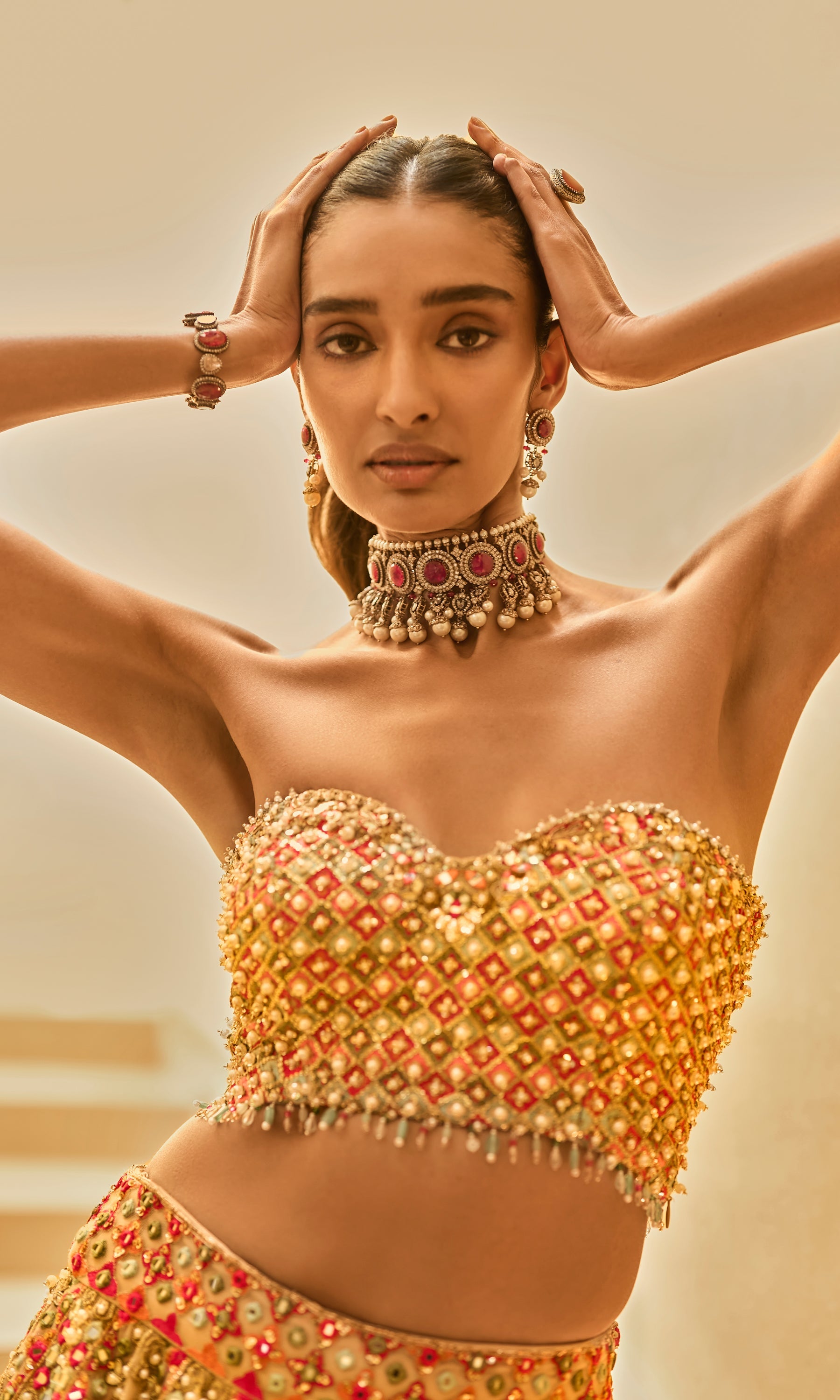 Nude and Fushsia Lehenga Set