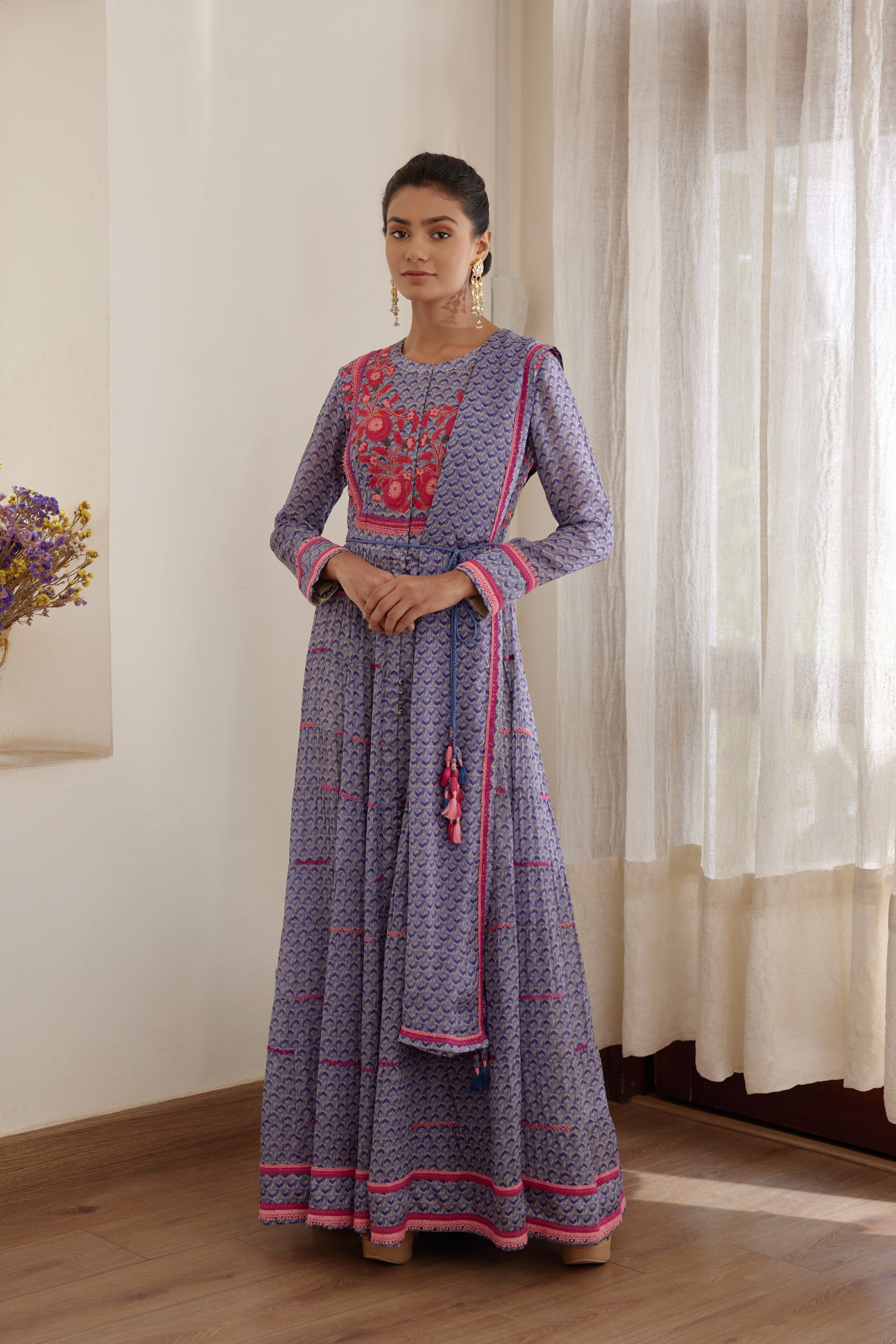 Blue Grey Anarkali Set