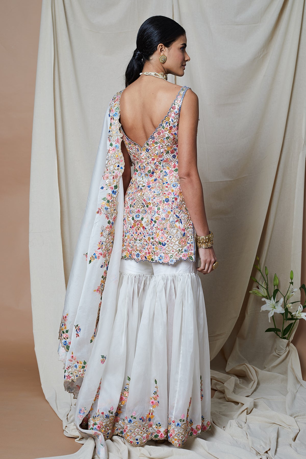 IVORY ORGANZA GHARARA