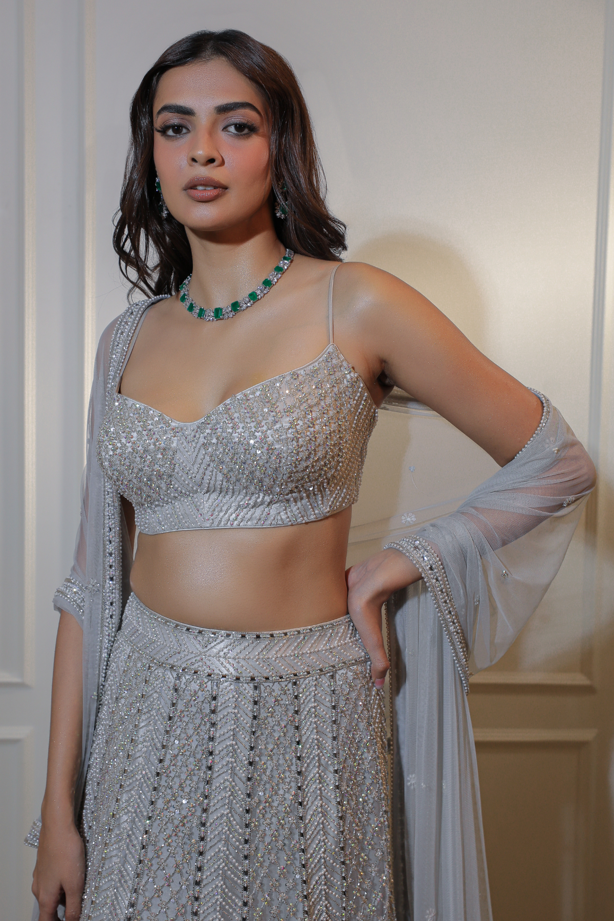 Grey Lattice Lehenga