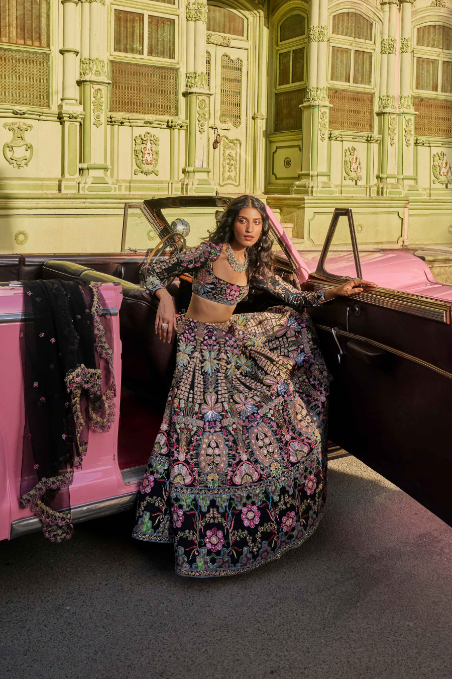 Mehr - Black Tulle Net Lehenga Set