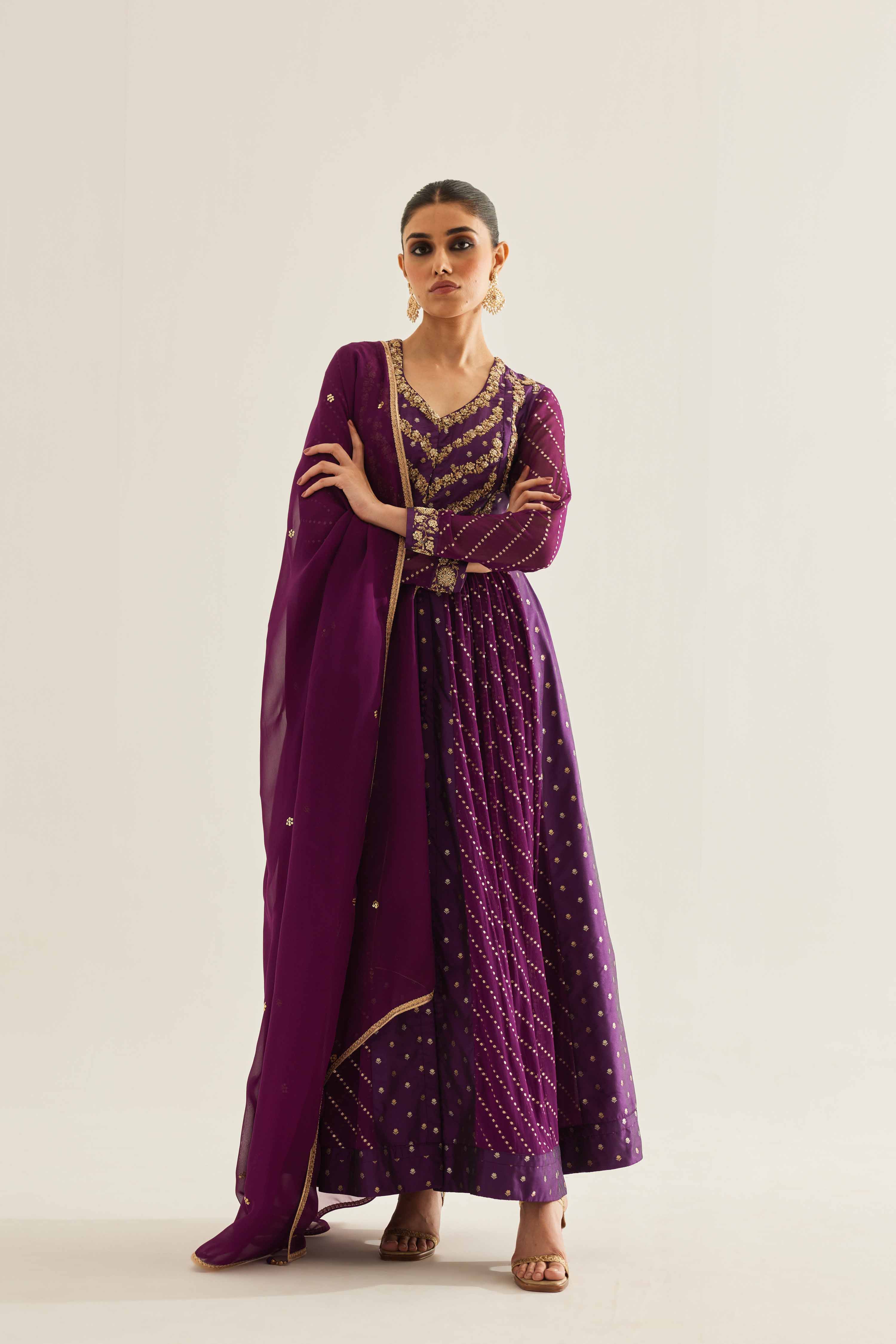 Purple Wine Anarkali Set