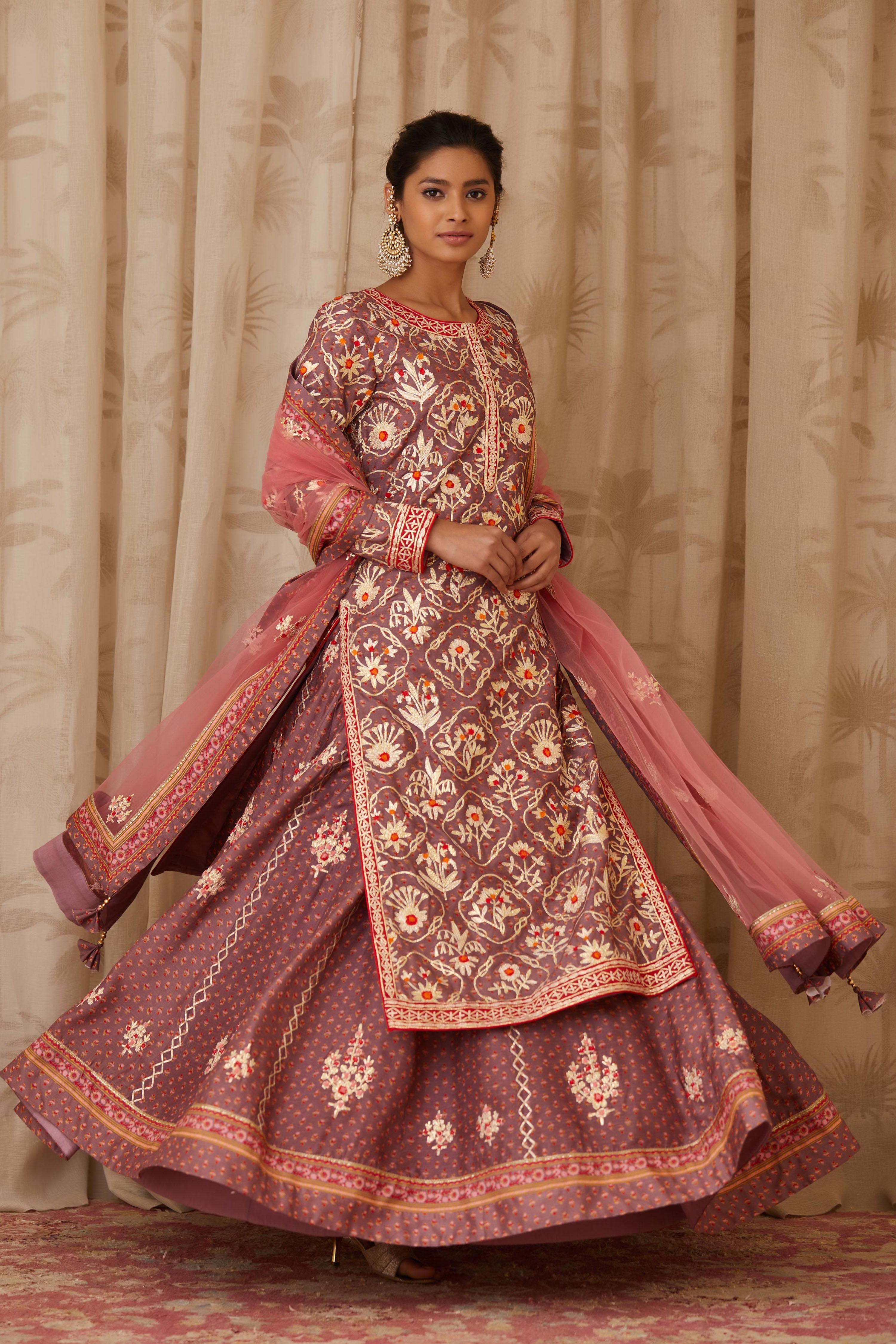 Neutral Lavender Kurta Skirt Set