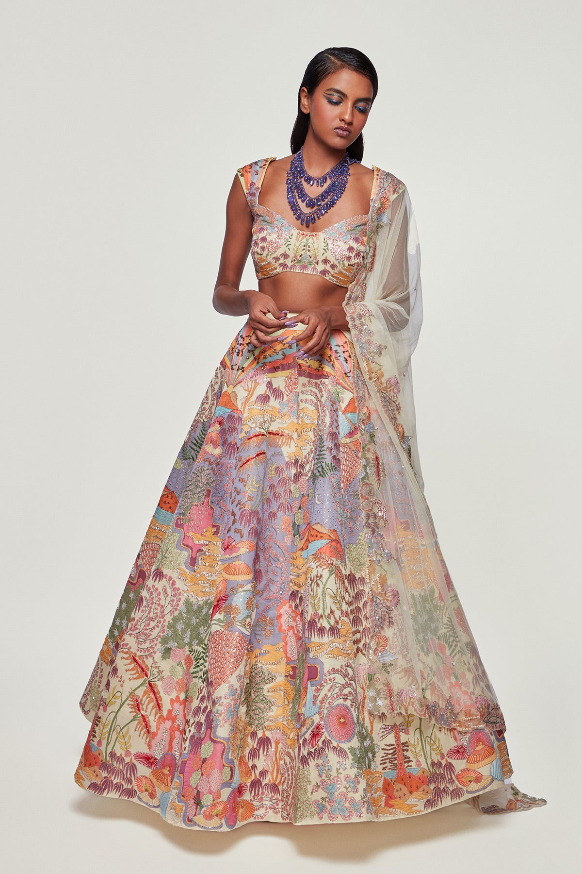 Seren - Ivory Silk Appliquéd Lehenga Set
