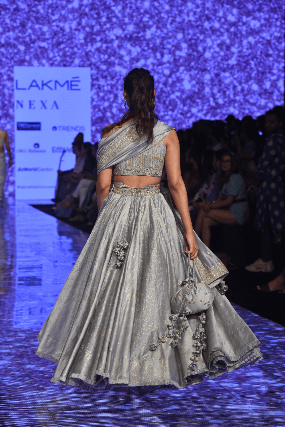 Grey Hand Work Blouse With Lehenga & Dupatta
