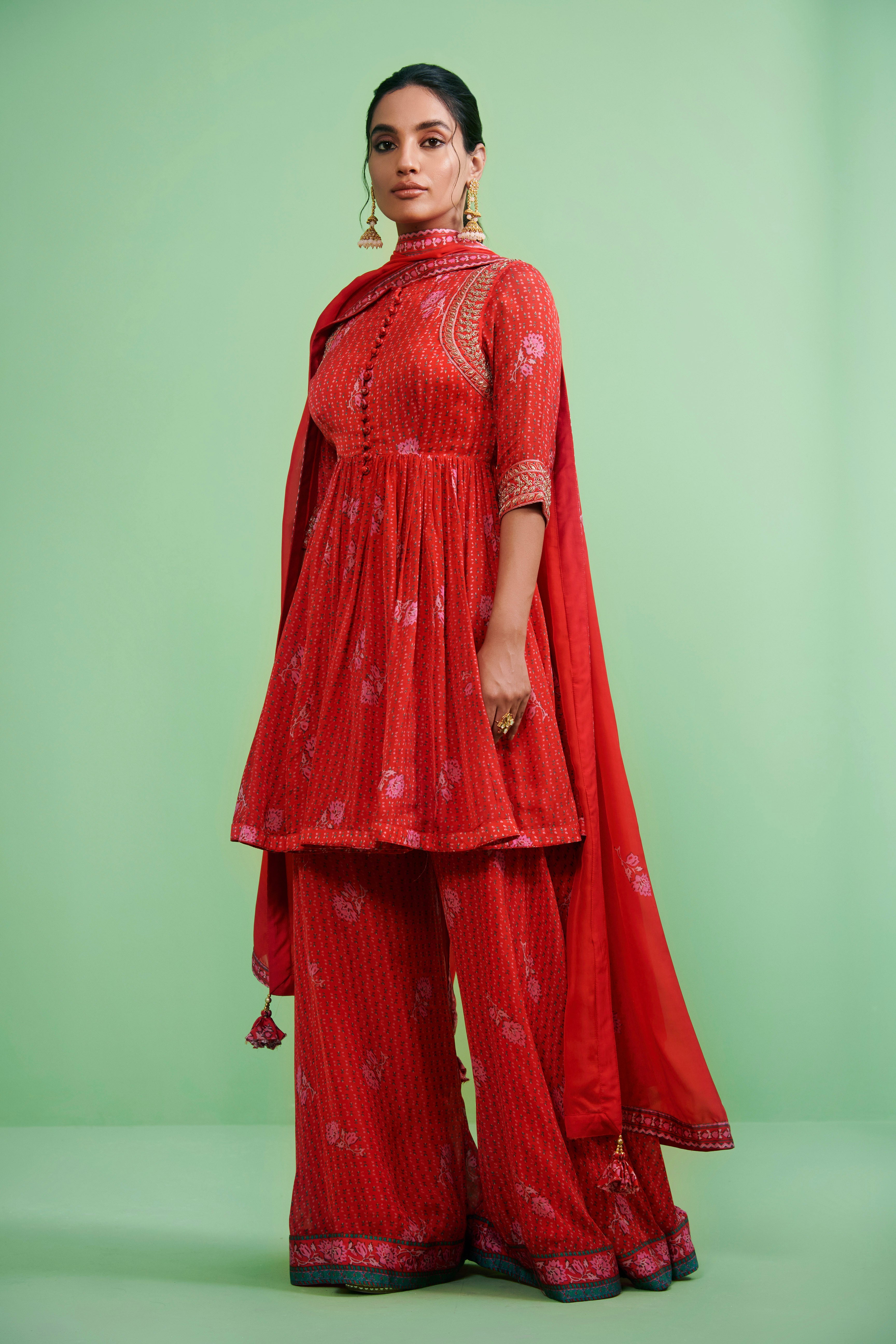 Orange & Red Kurta & Sharara Set