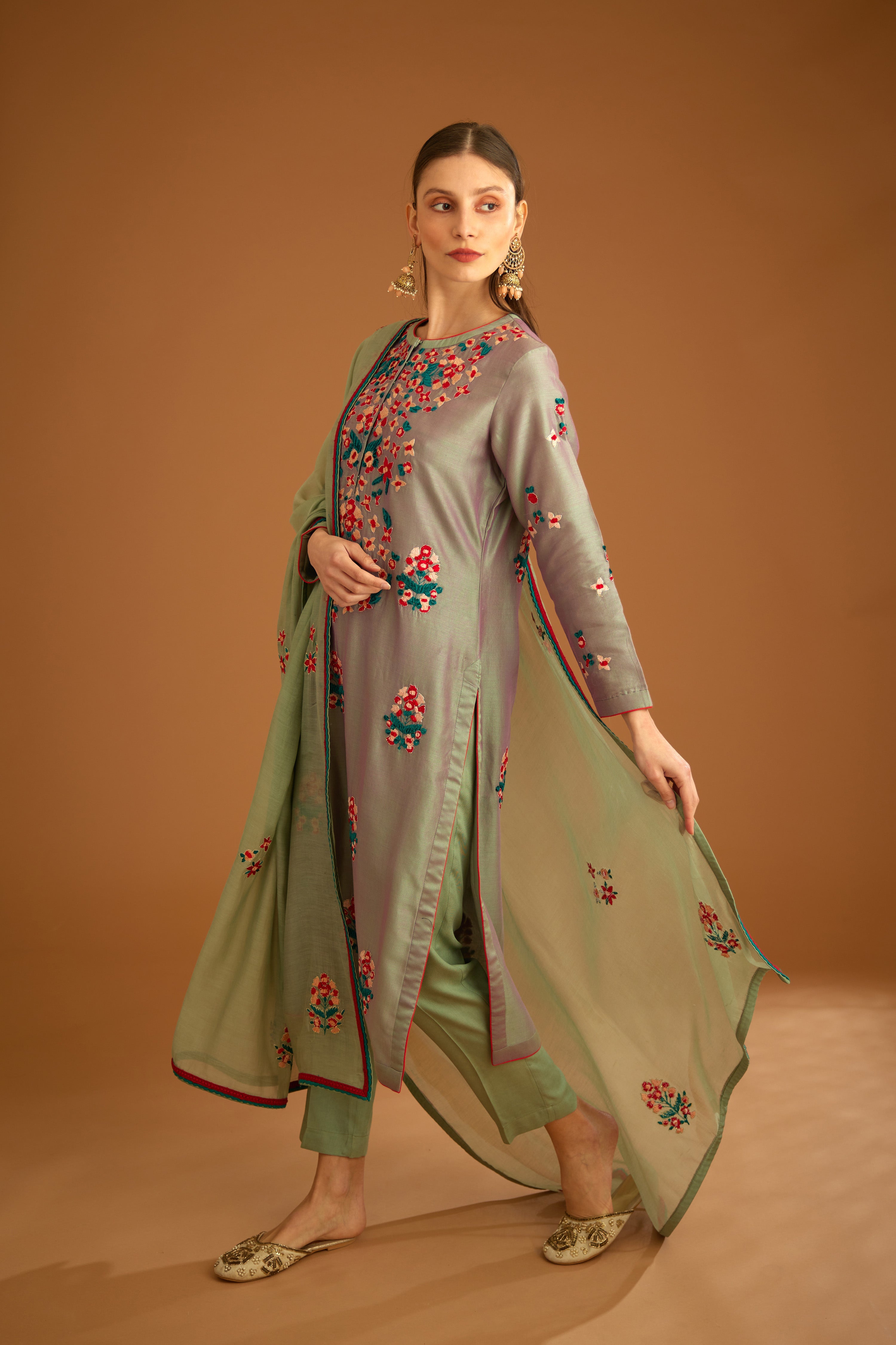 Grey-Green Kurta Set