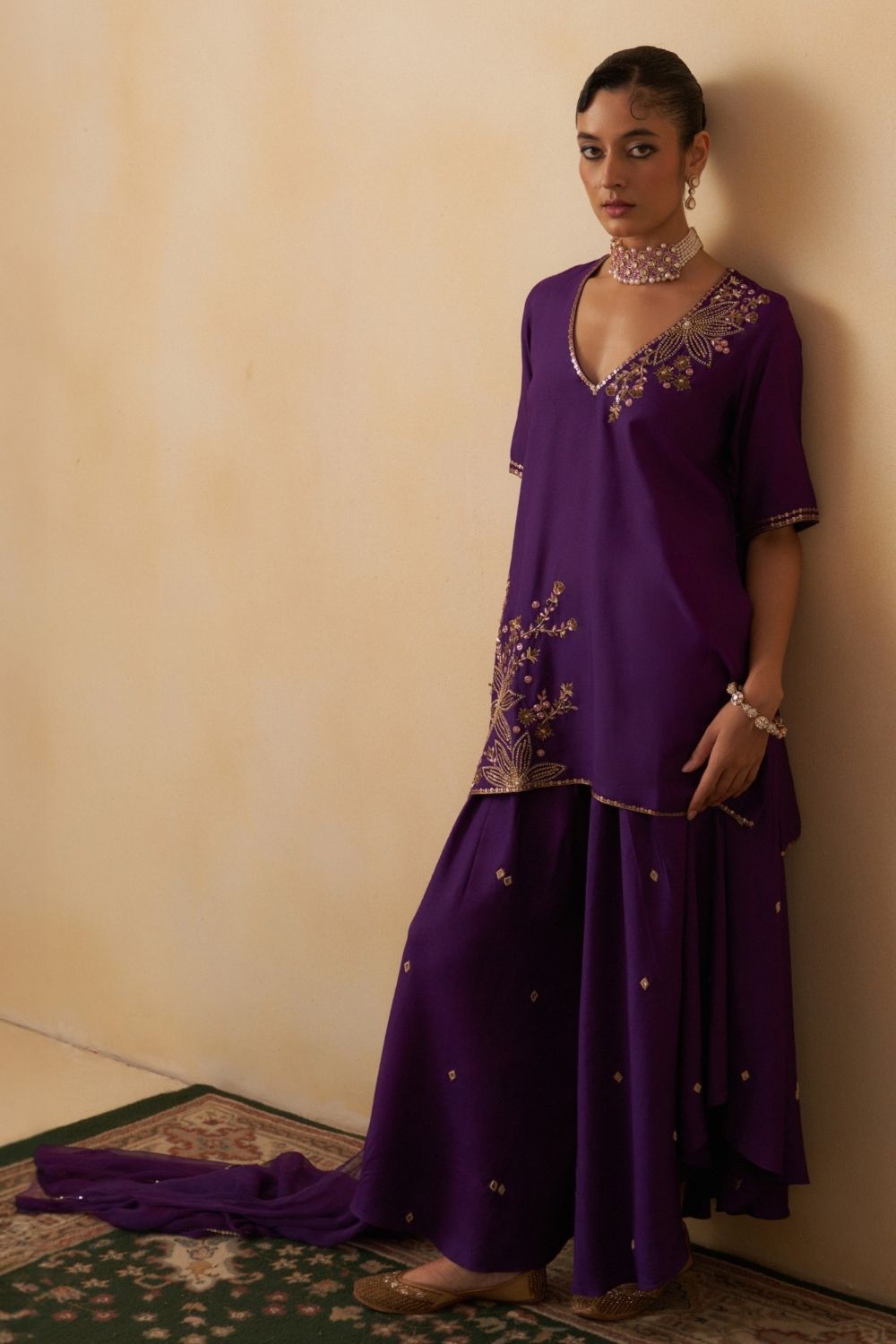 Purple Short Kurti With Palazzo Set