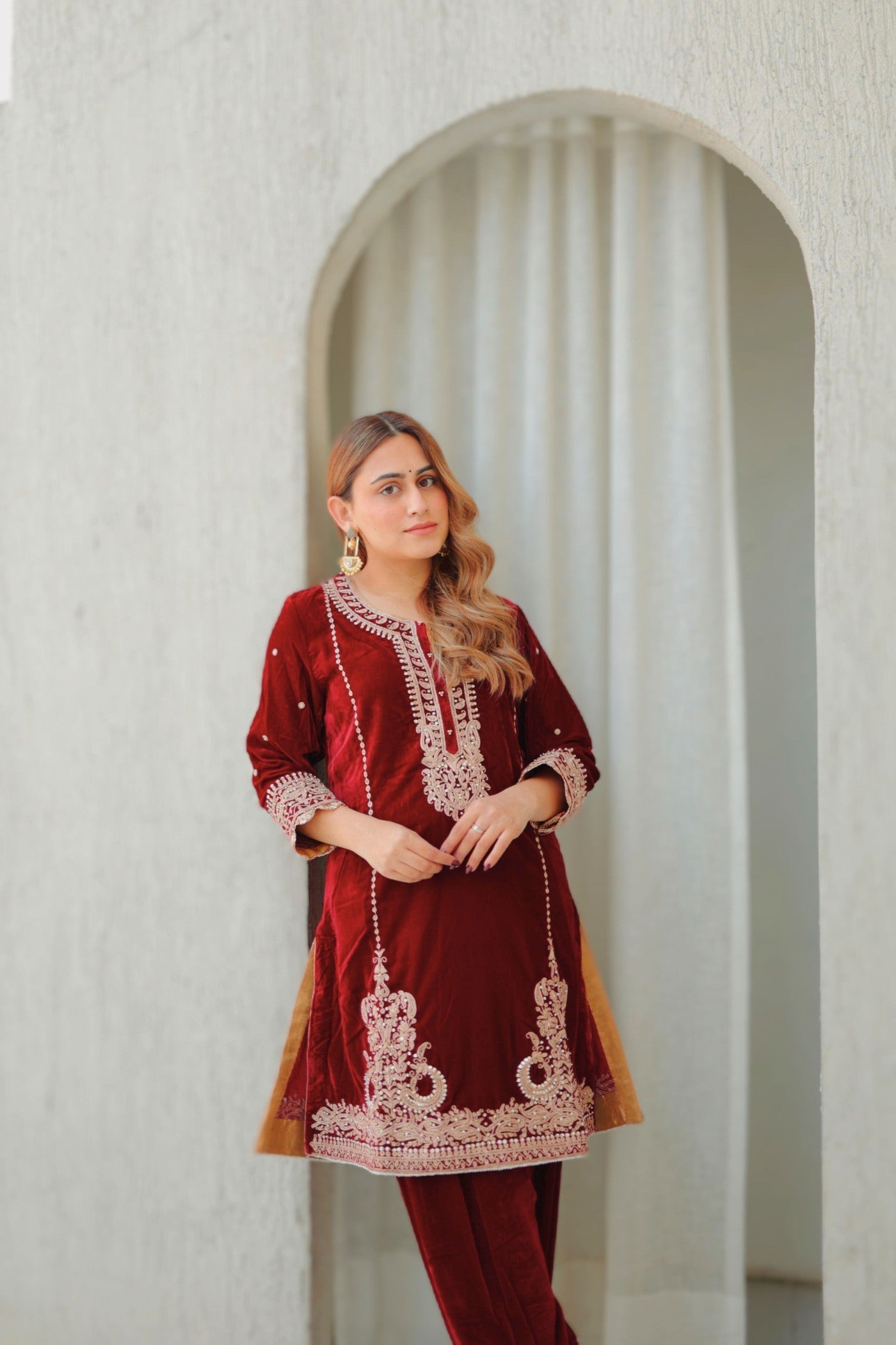 Ayat - Silk Velvet Short Kurta with Salwar