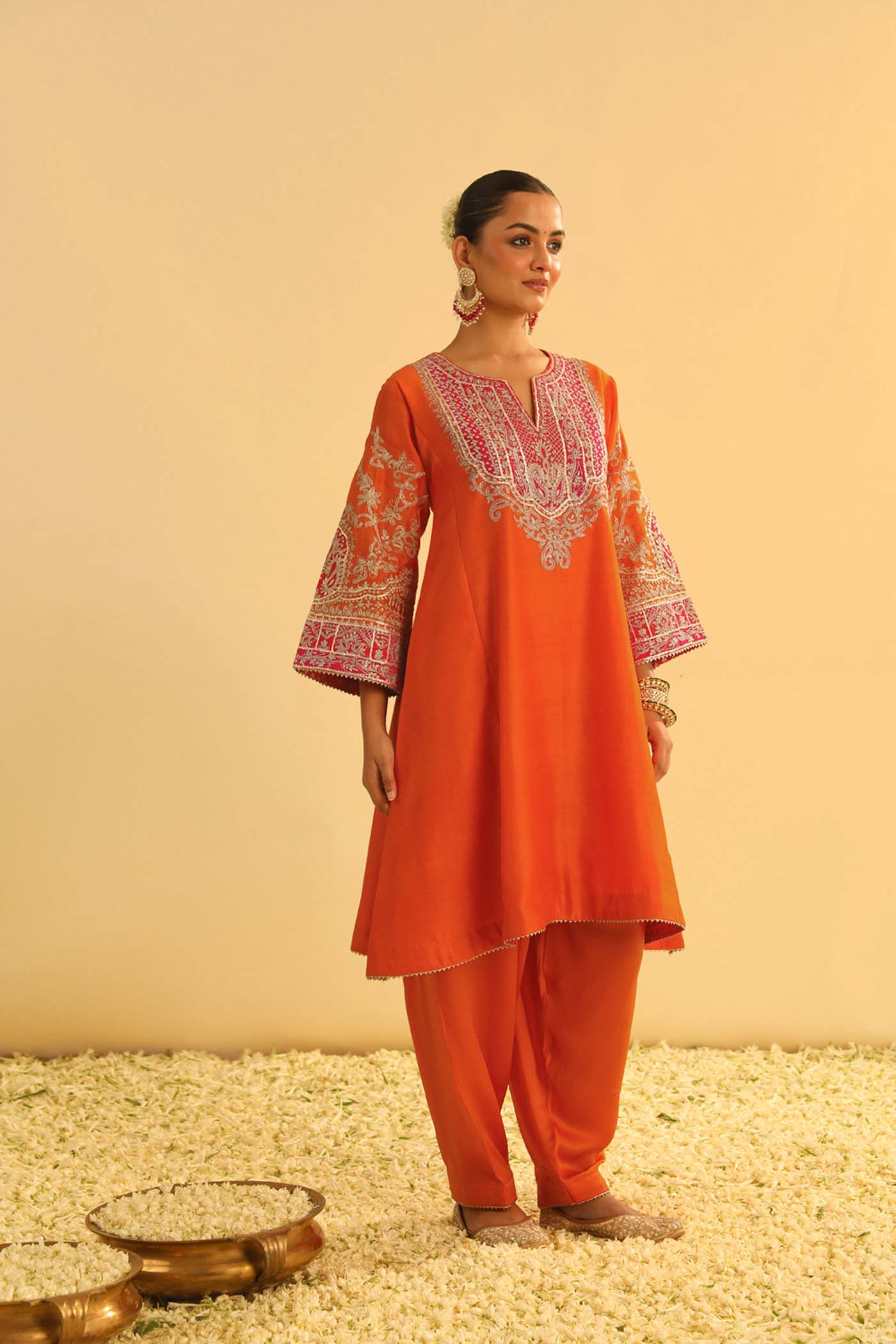 MOHSINA - ORANGE SHORT KALIDAAR CHOGA WITH SALWAR (LXRTS)