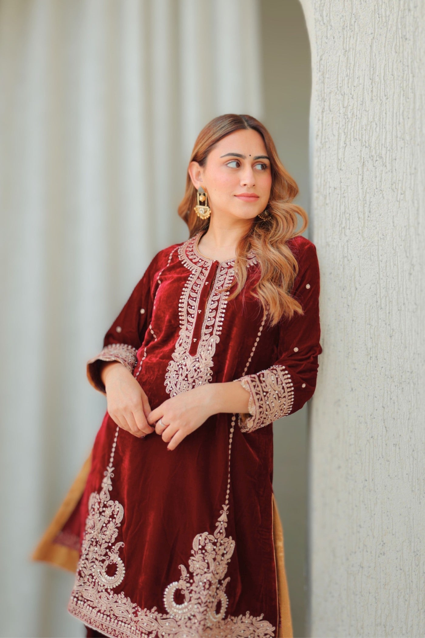 Ayat - Silk Velvet Short Kurta with Salwar