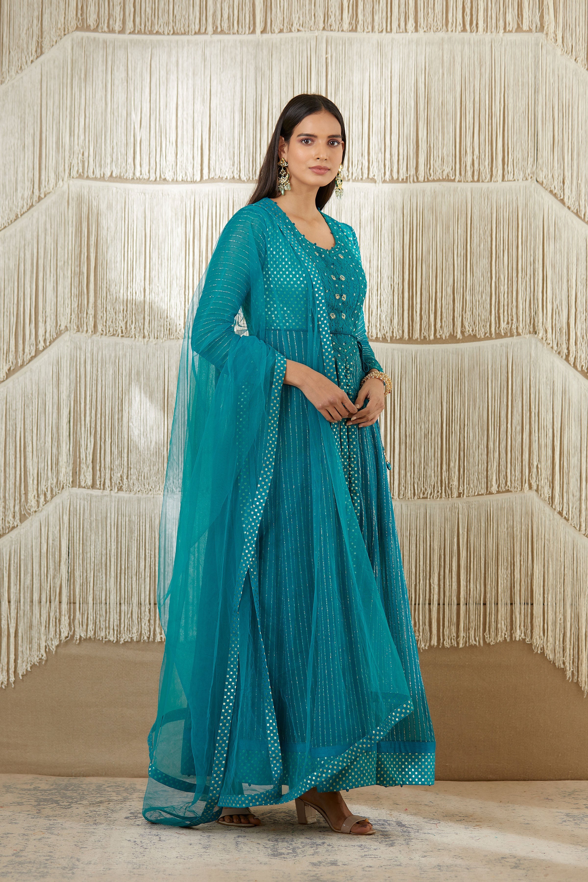 Teal Anarkali set