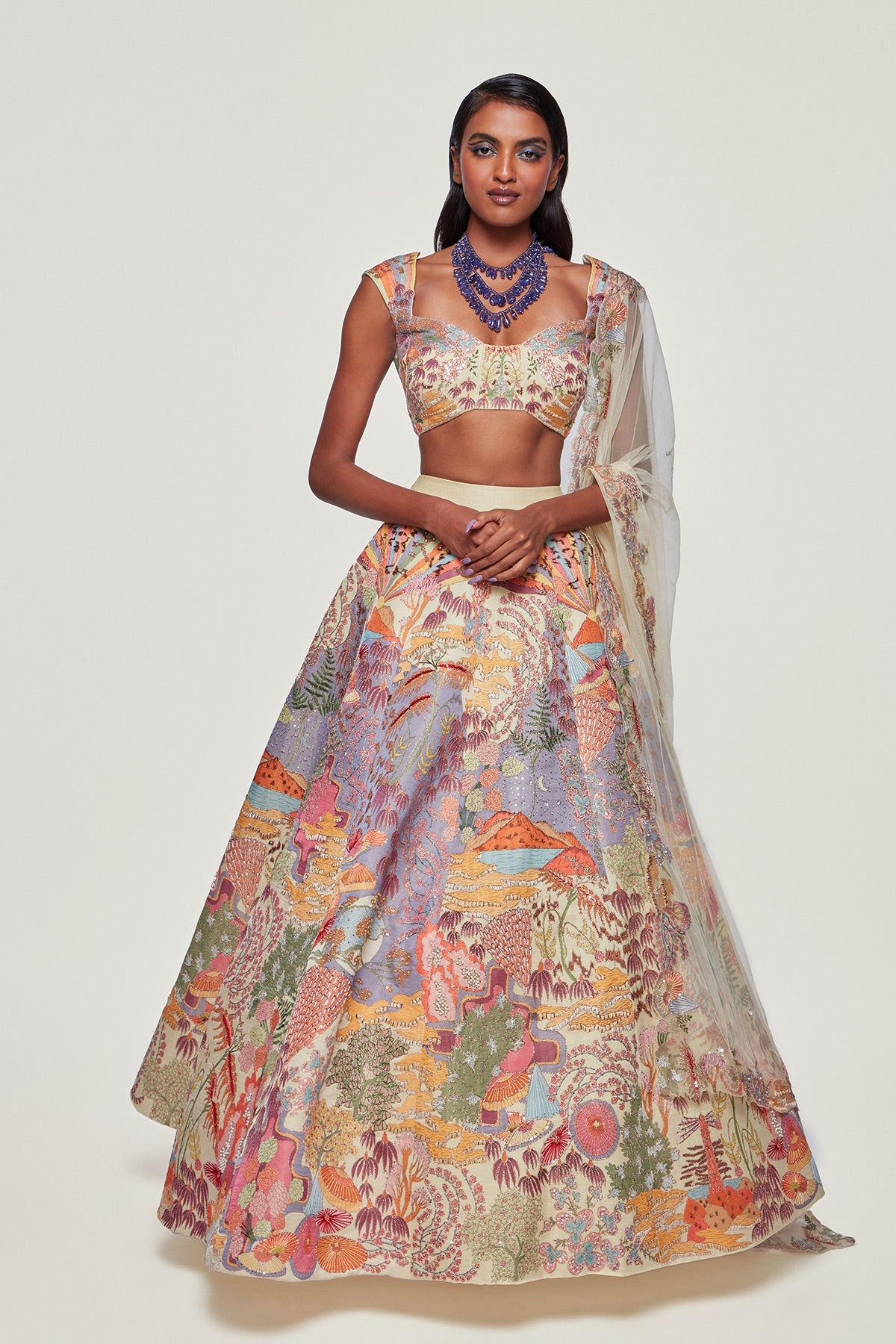 Seren - Ivory Silk Appliquéd Lehenga Set