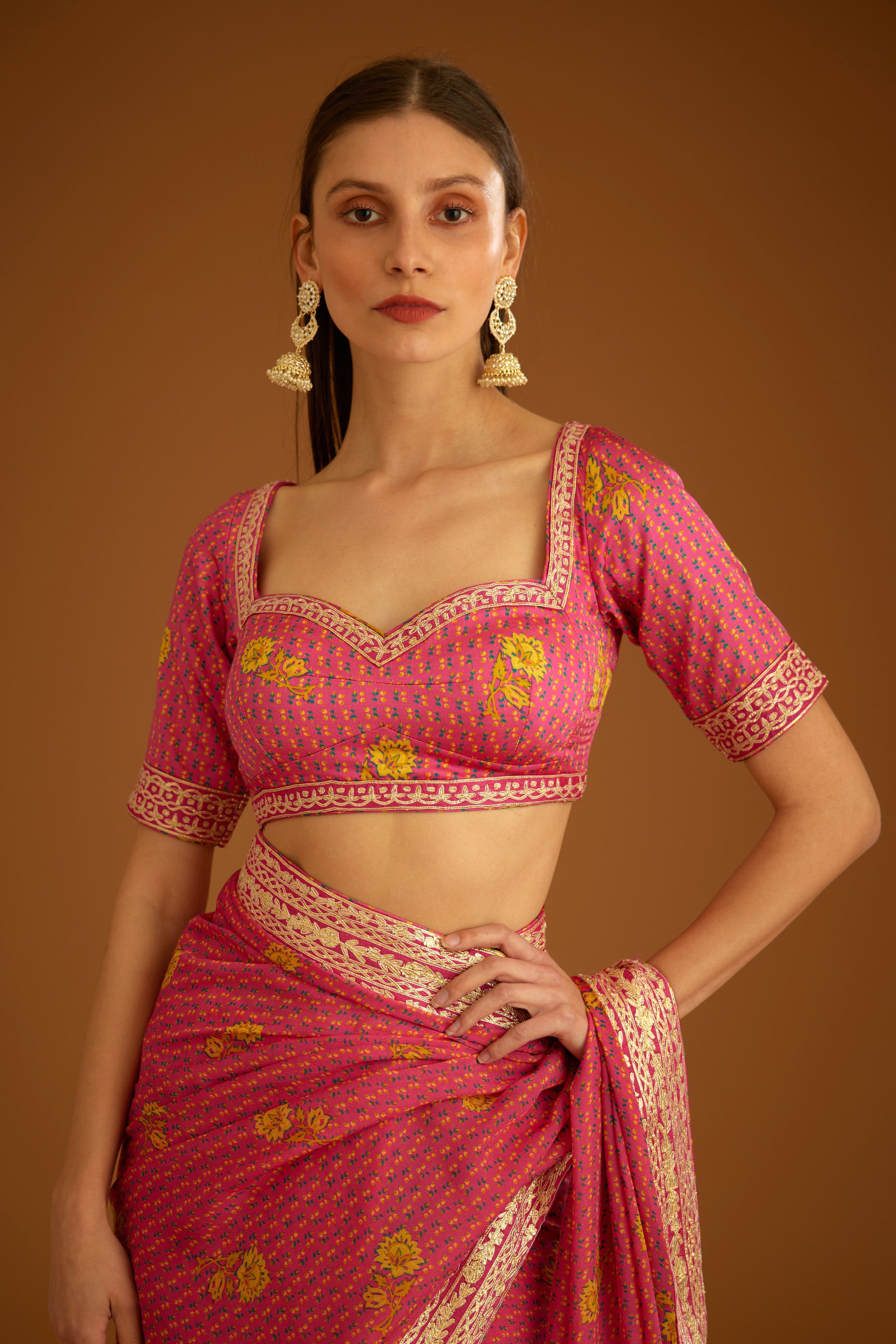 Fuchsia Pink Saree Set