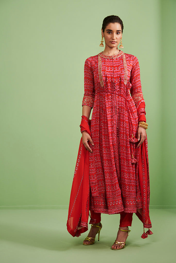 Red Anarkali Set