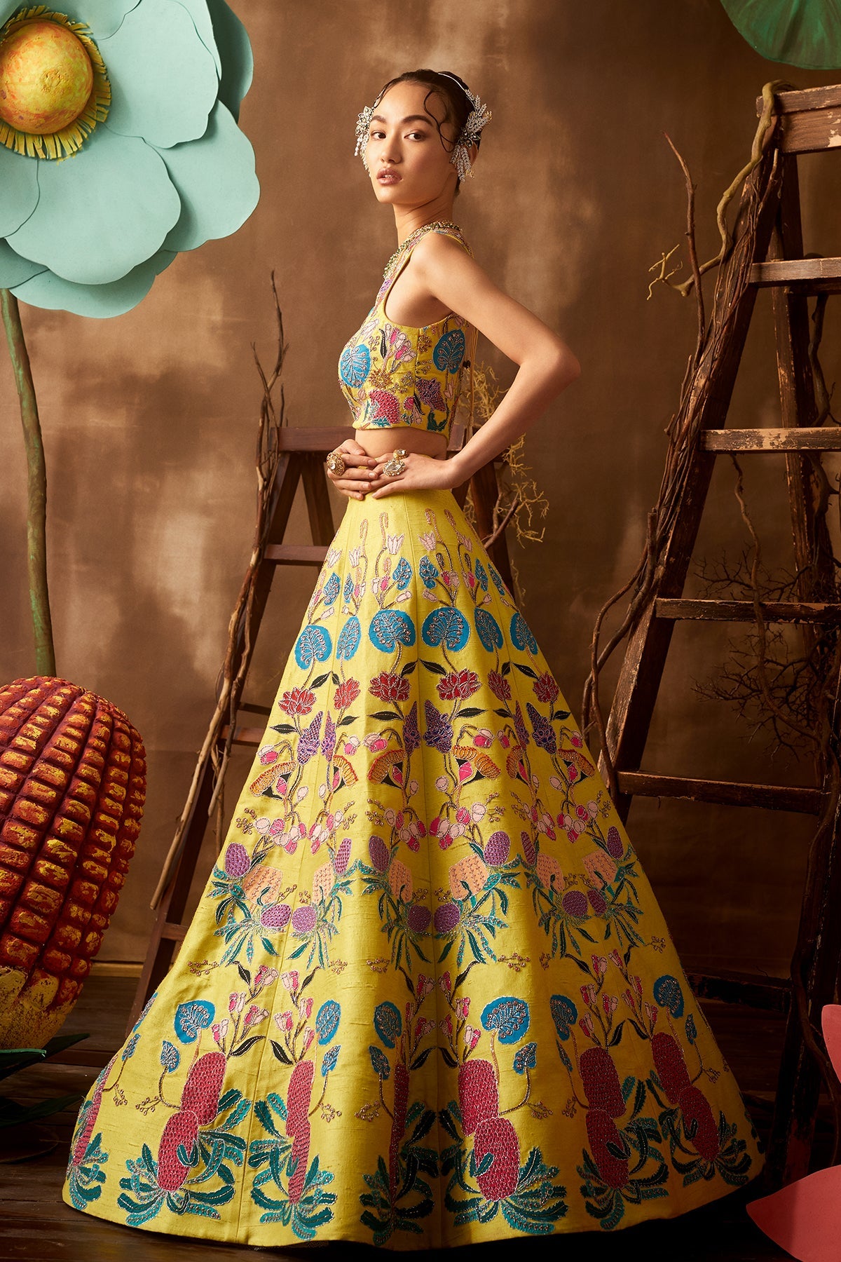 Tulip - Lime Raw Silk Lehenga Set