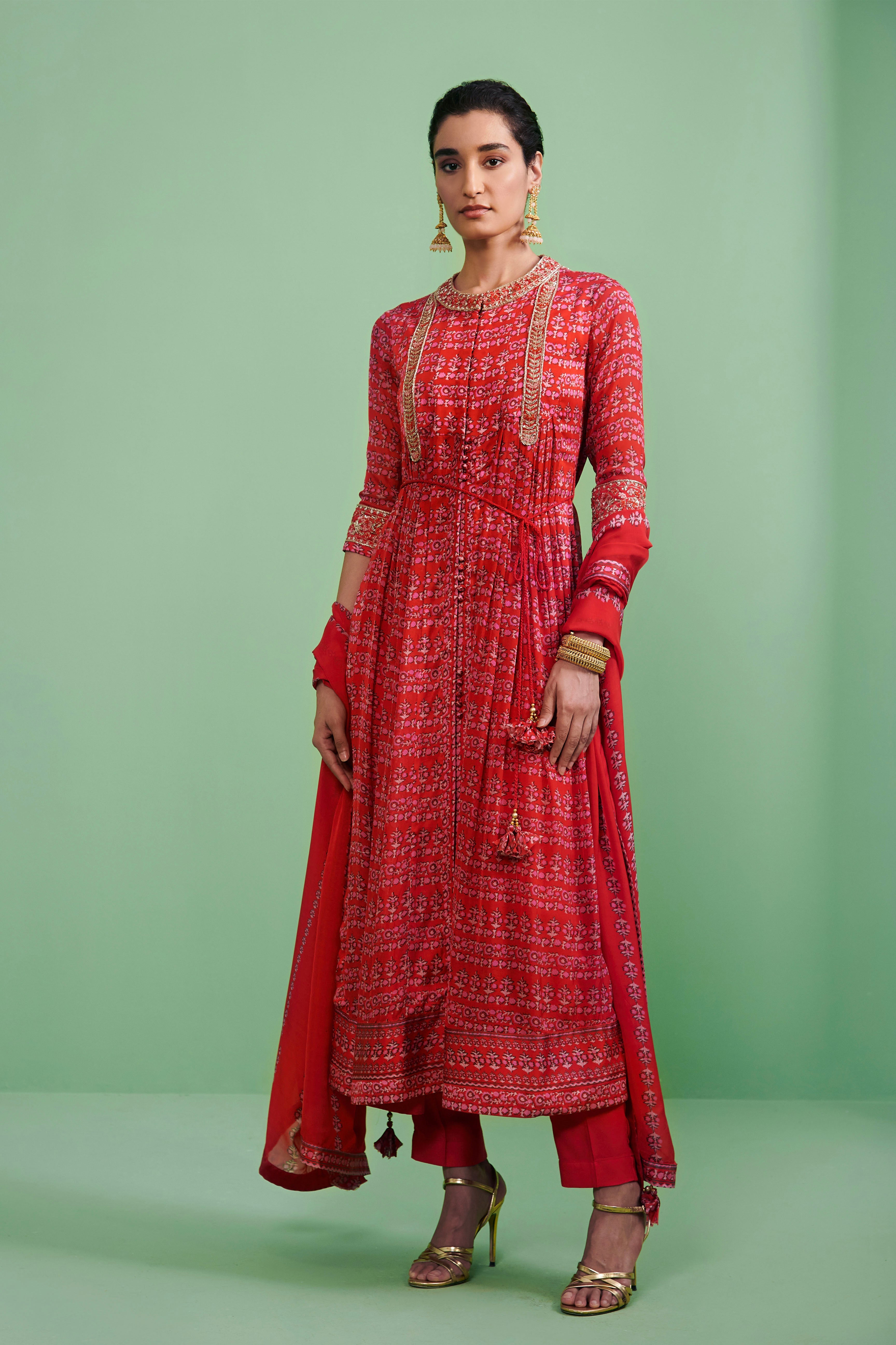 Red Anarkali Set