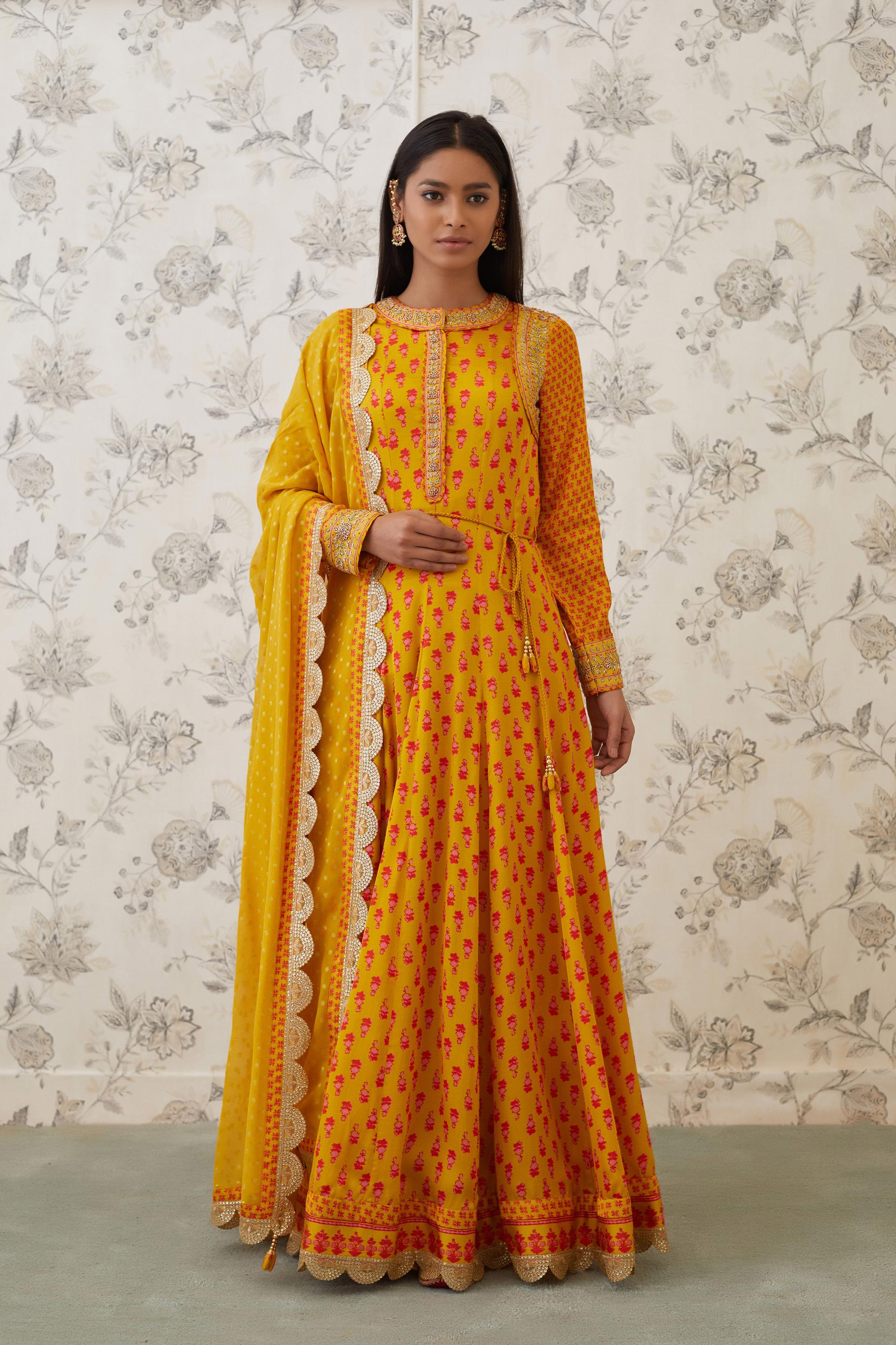 Mustard Orange Anarkali Set