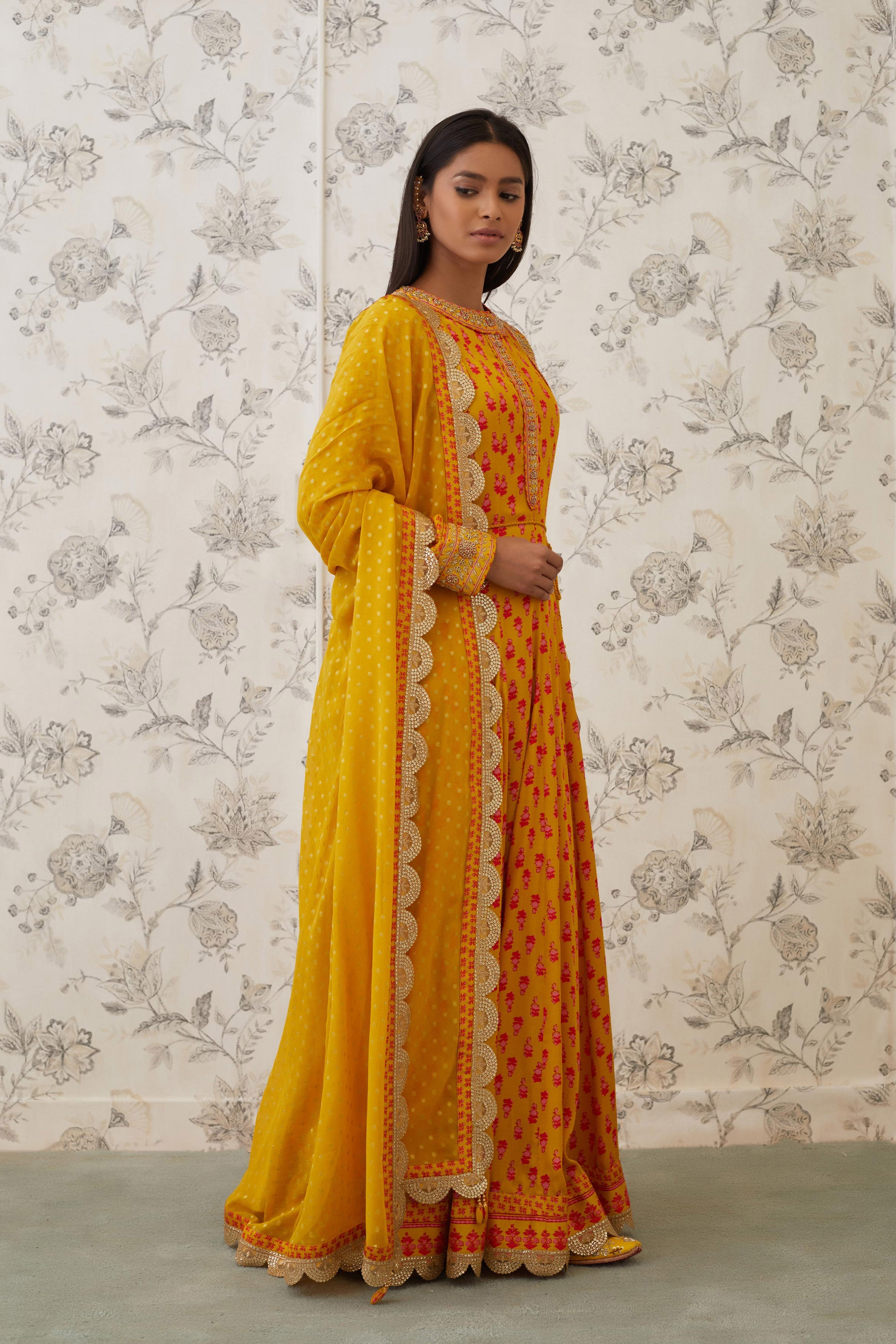 Mustard Orange Anarkali Set