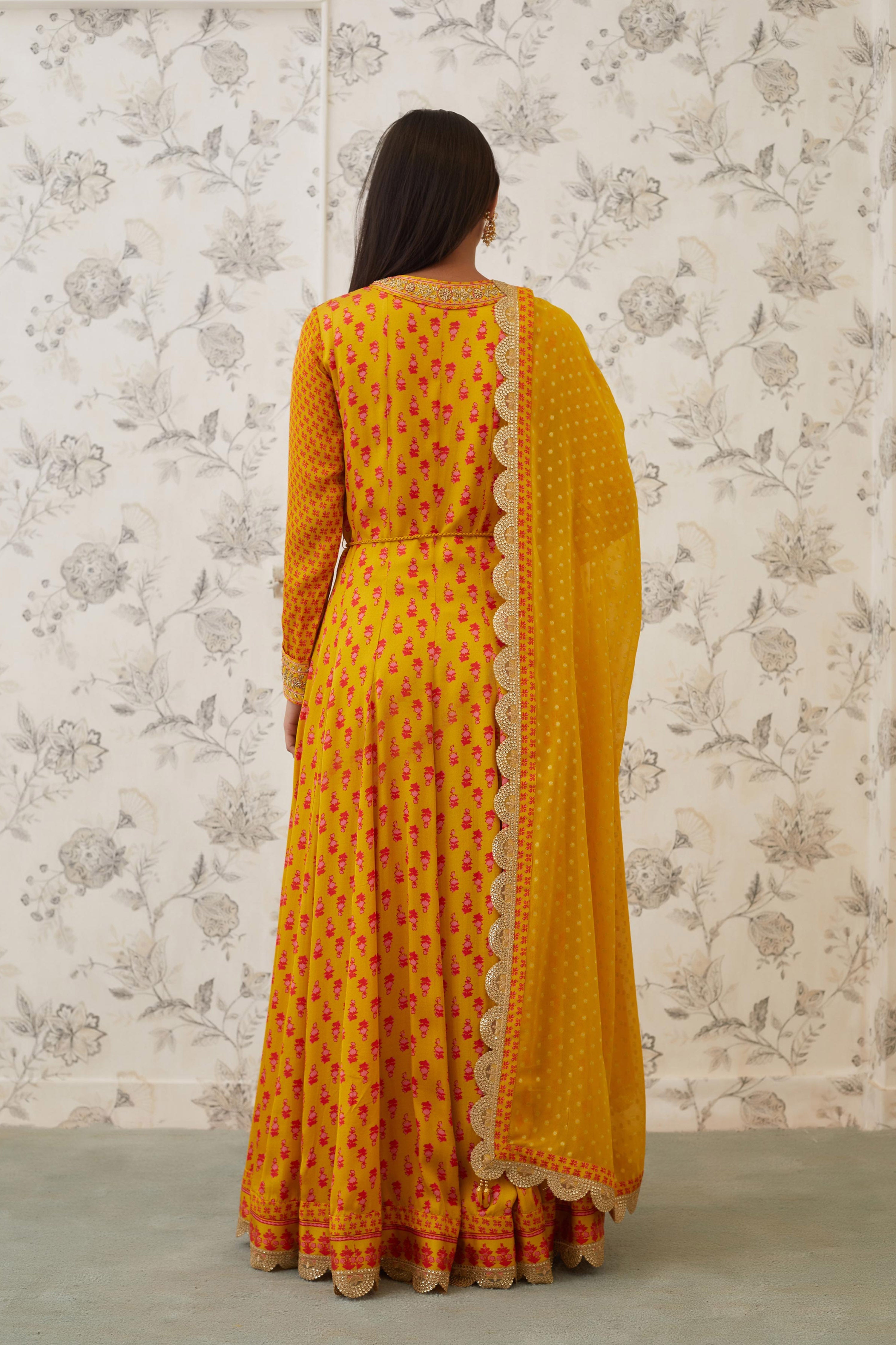 Mustard Orange Anarkali Set