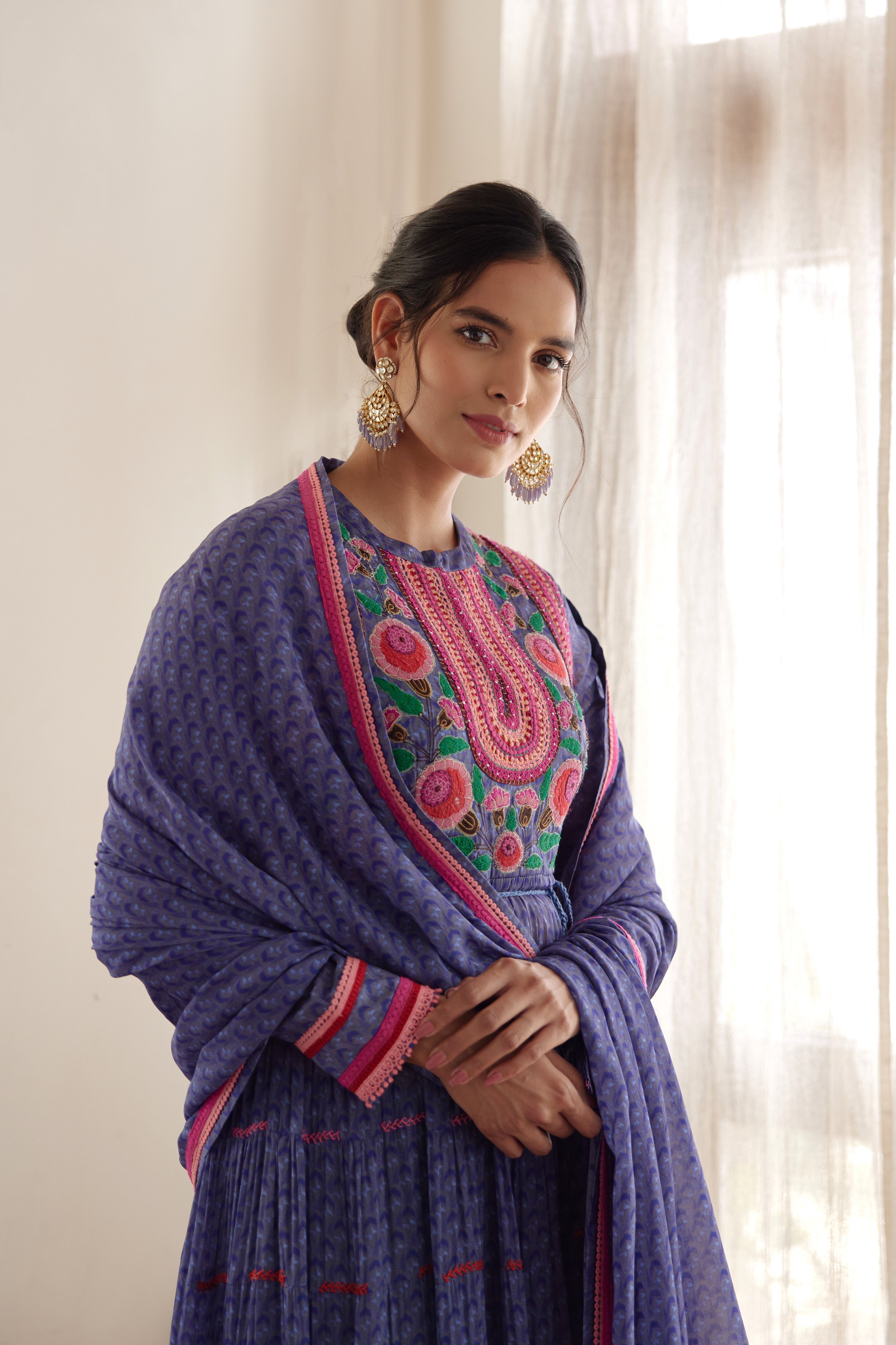Purple Blue Anarkali Set