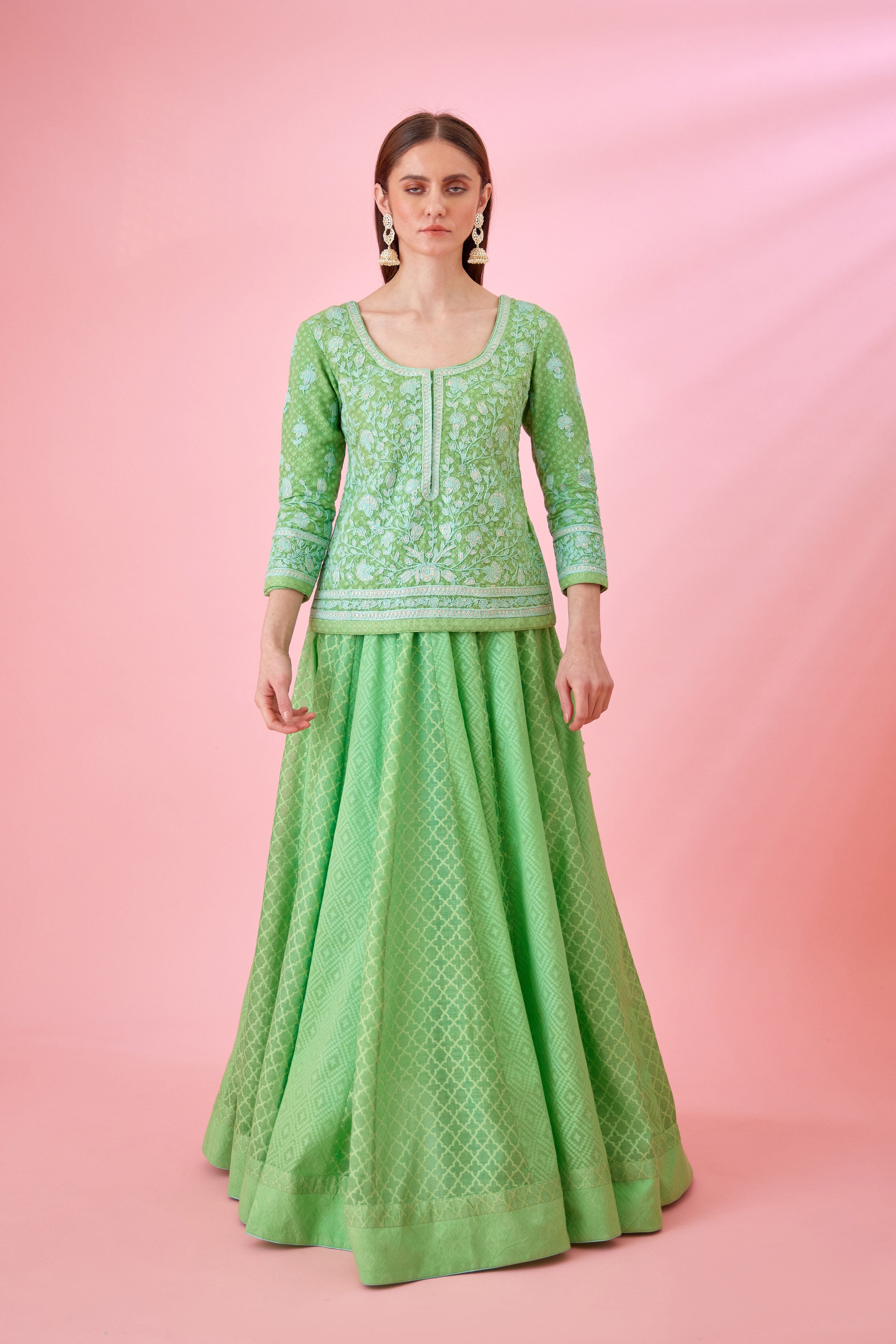 Irish Green Kurti Skirt Set