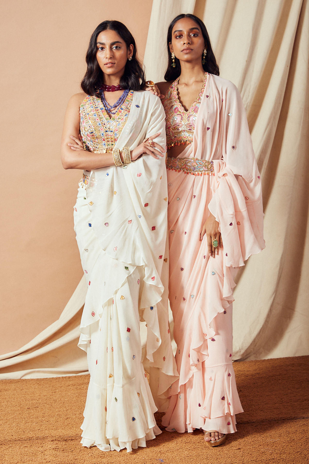 Ivory Ruffle Saree Set