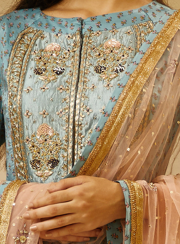 Sea Blue Anarkali Set
