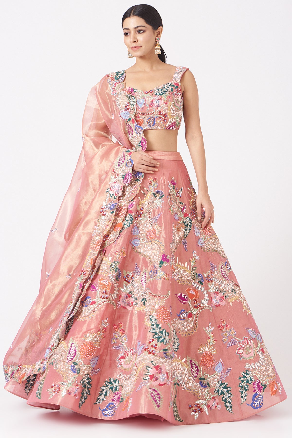 Anviya - Pink Tissue Lehenga Set