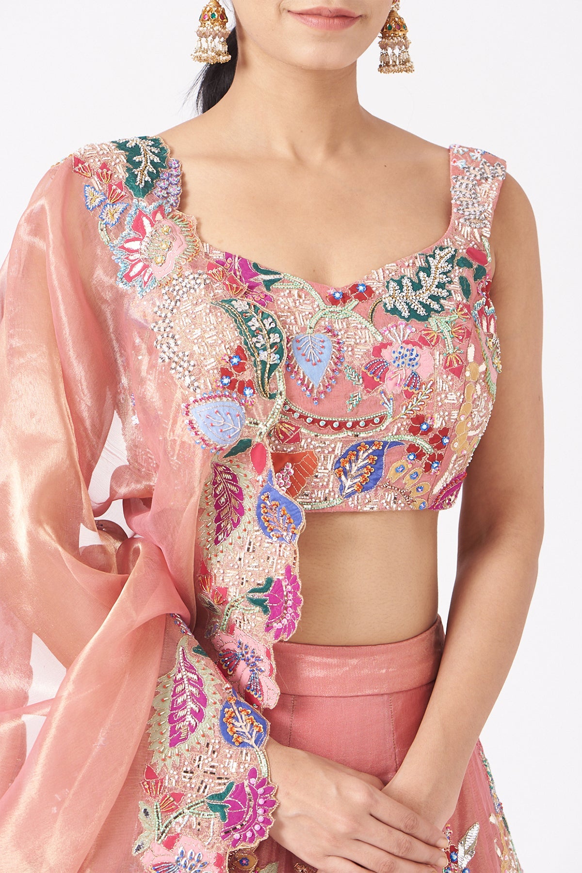 Anviya - Pink Tissue Lehenga Set