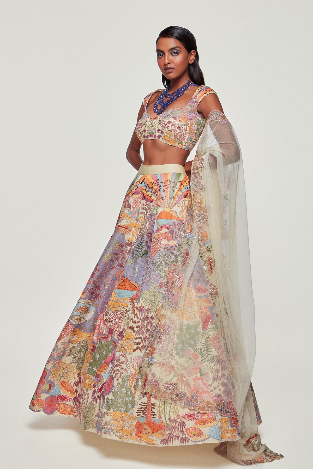 Seren - Ivory Silk Appliquéd Lehenga Set