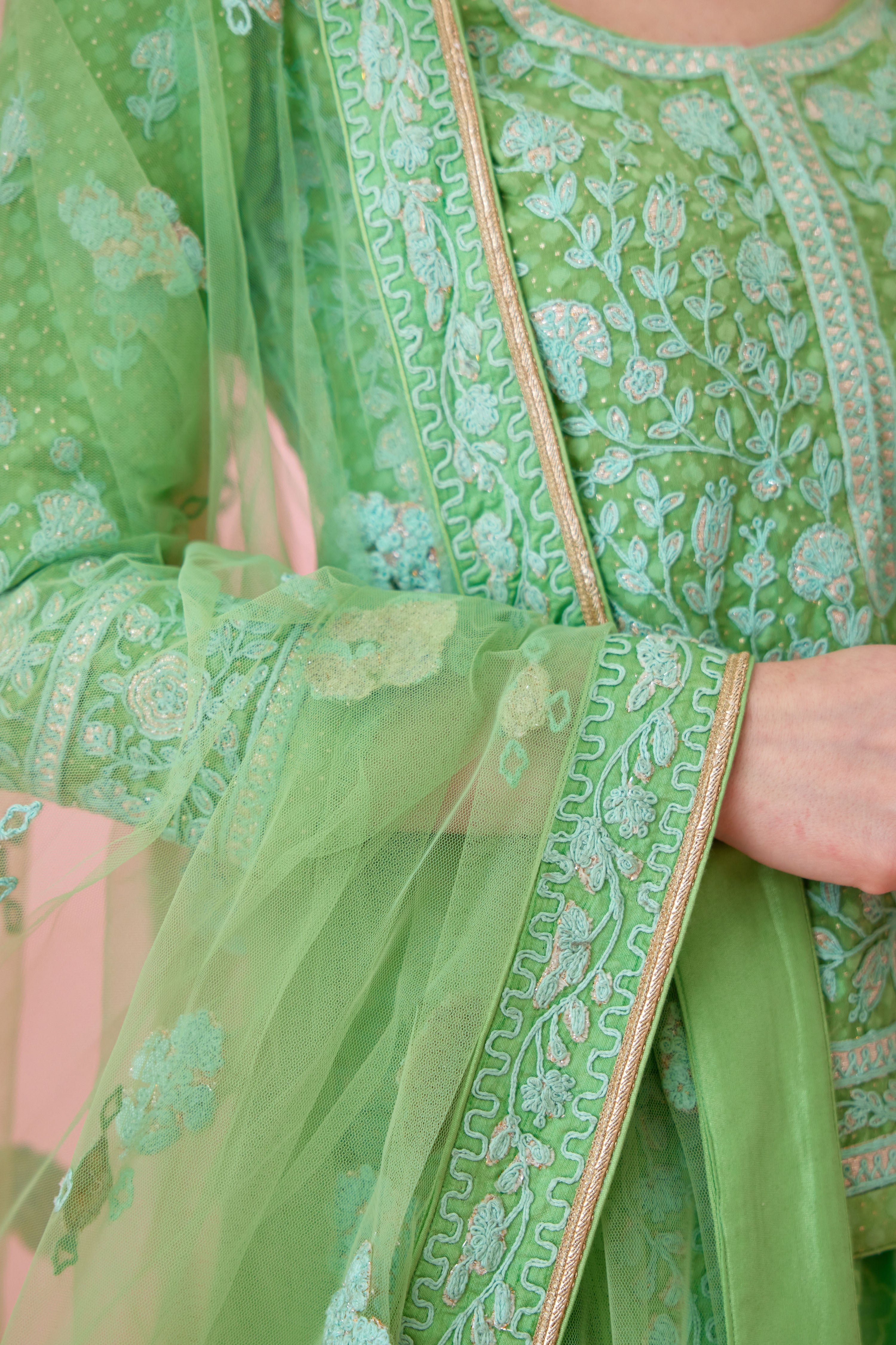 Irish Green Kurti Skirt Set