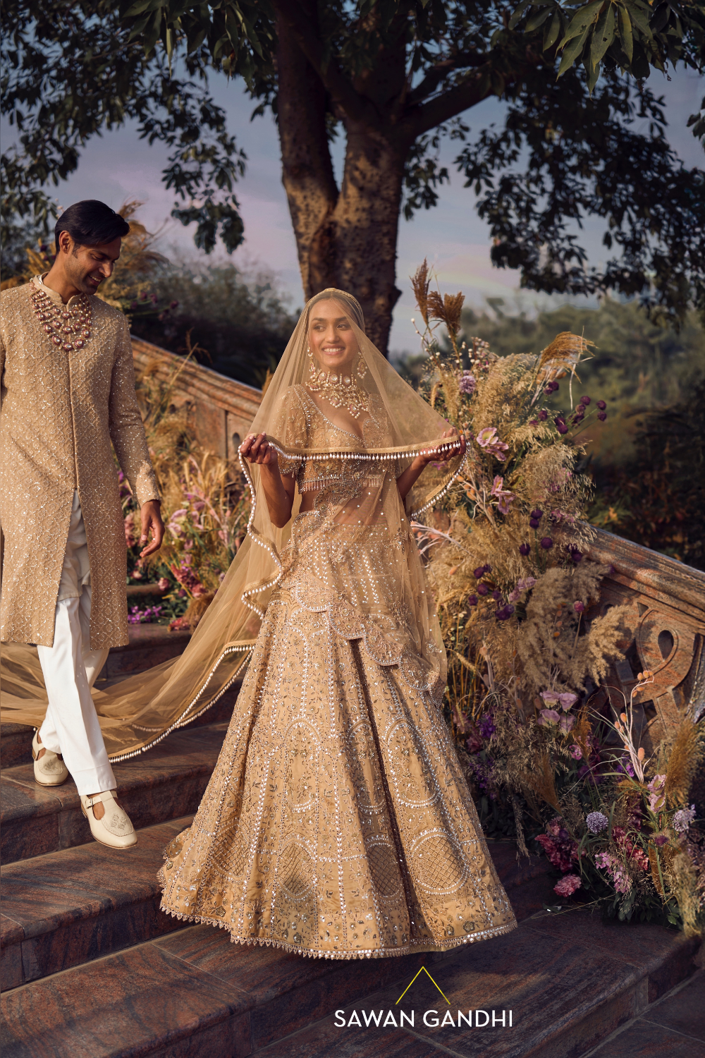 DARK BEIGE FLORAL EMBROIDERED LEHENGA